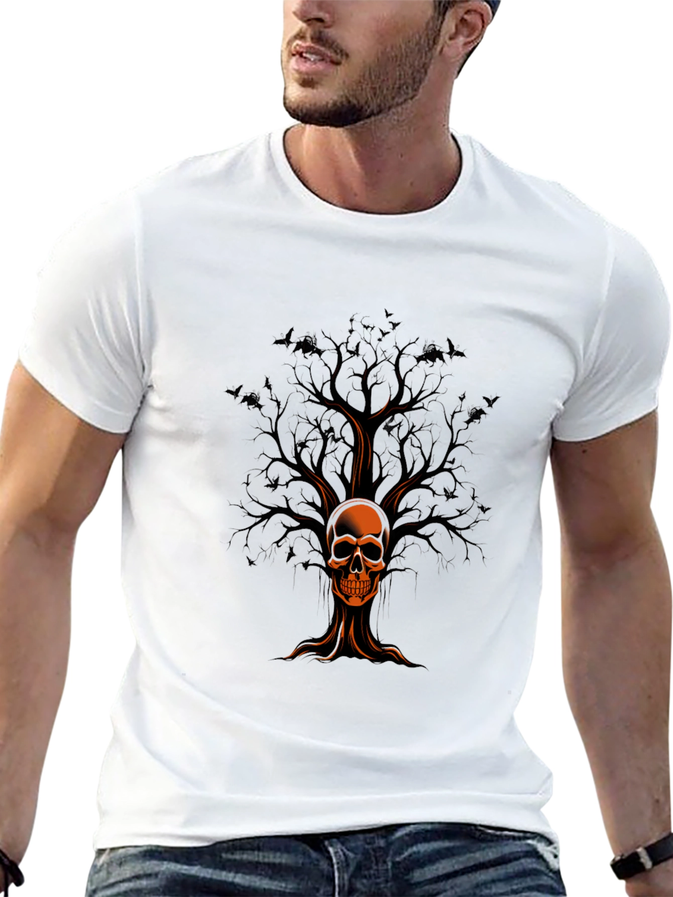 Skull Tree Graphic Print Black T-Shirt