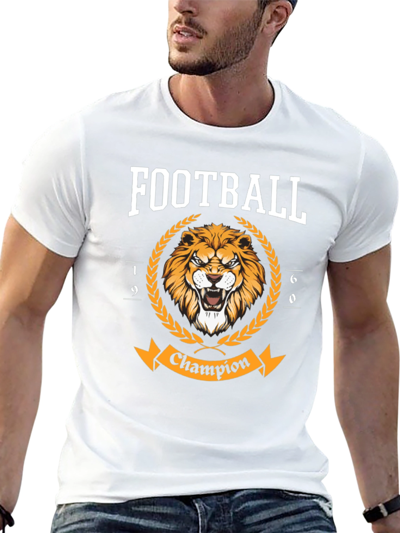 Football Champion Lion Graphic T-Shirt - Black
