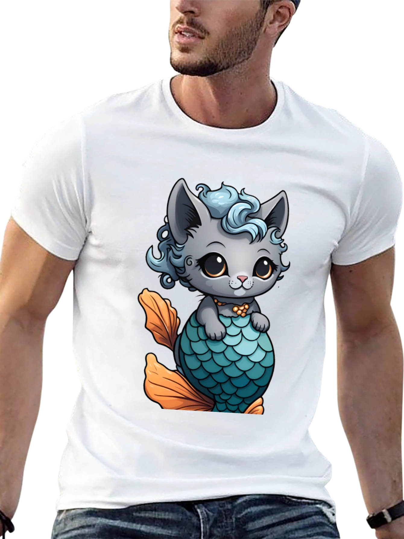 Cute Cat Mermaid T-Shirt - Unique Graphic Tee