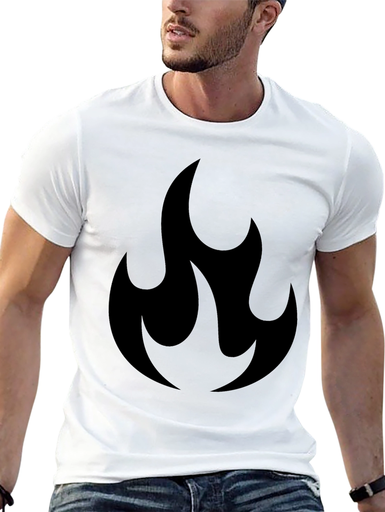 Flame Graphic Tee - Black Cotton T-Shirt