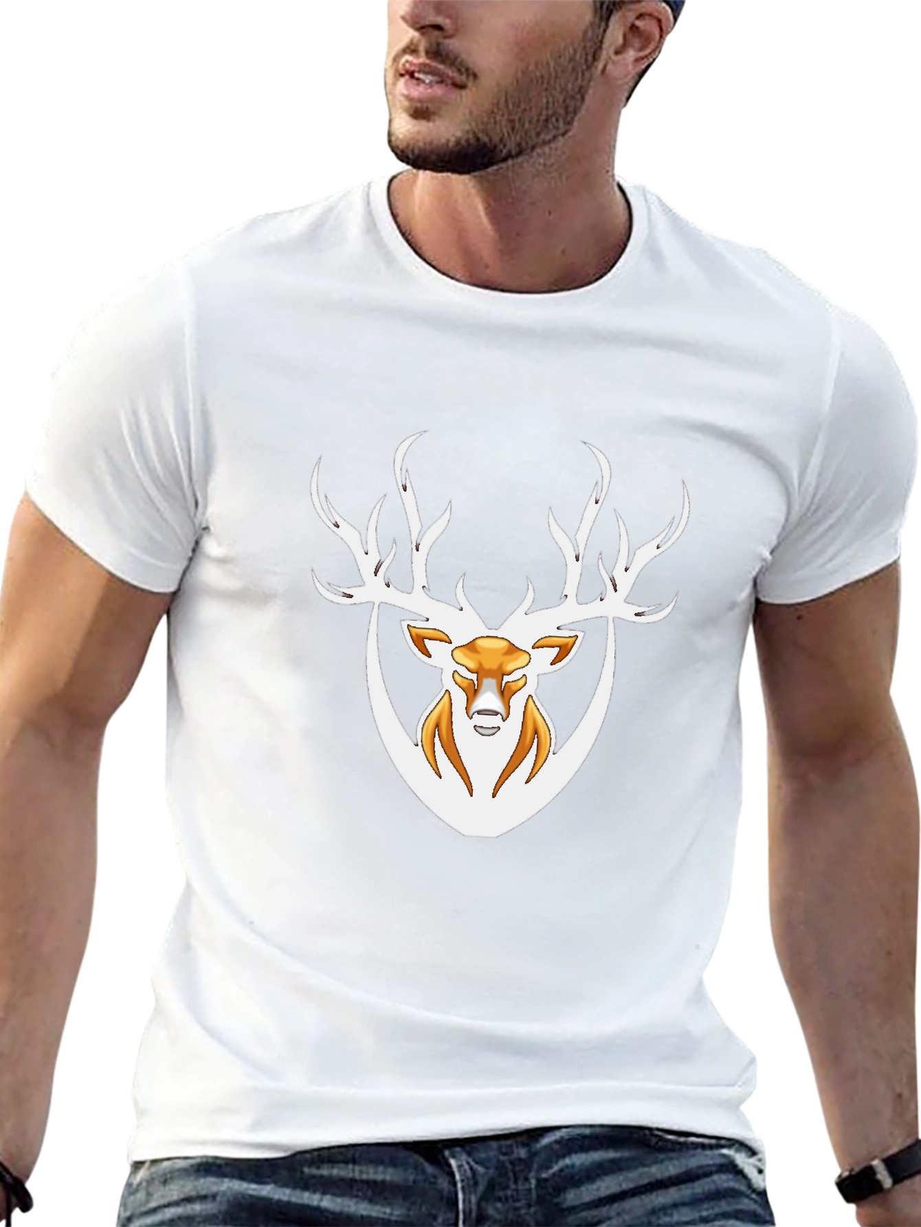 Mens Black T-Shirt with Deer Graphic