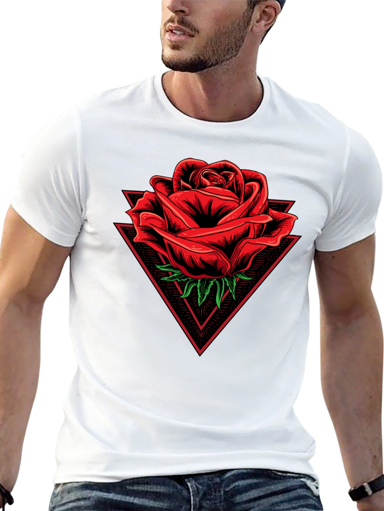 Rose Triangle Graphic Black T-Shirt