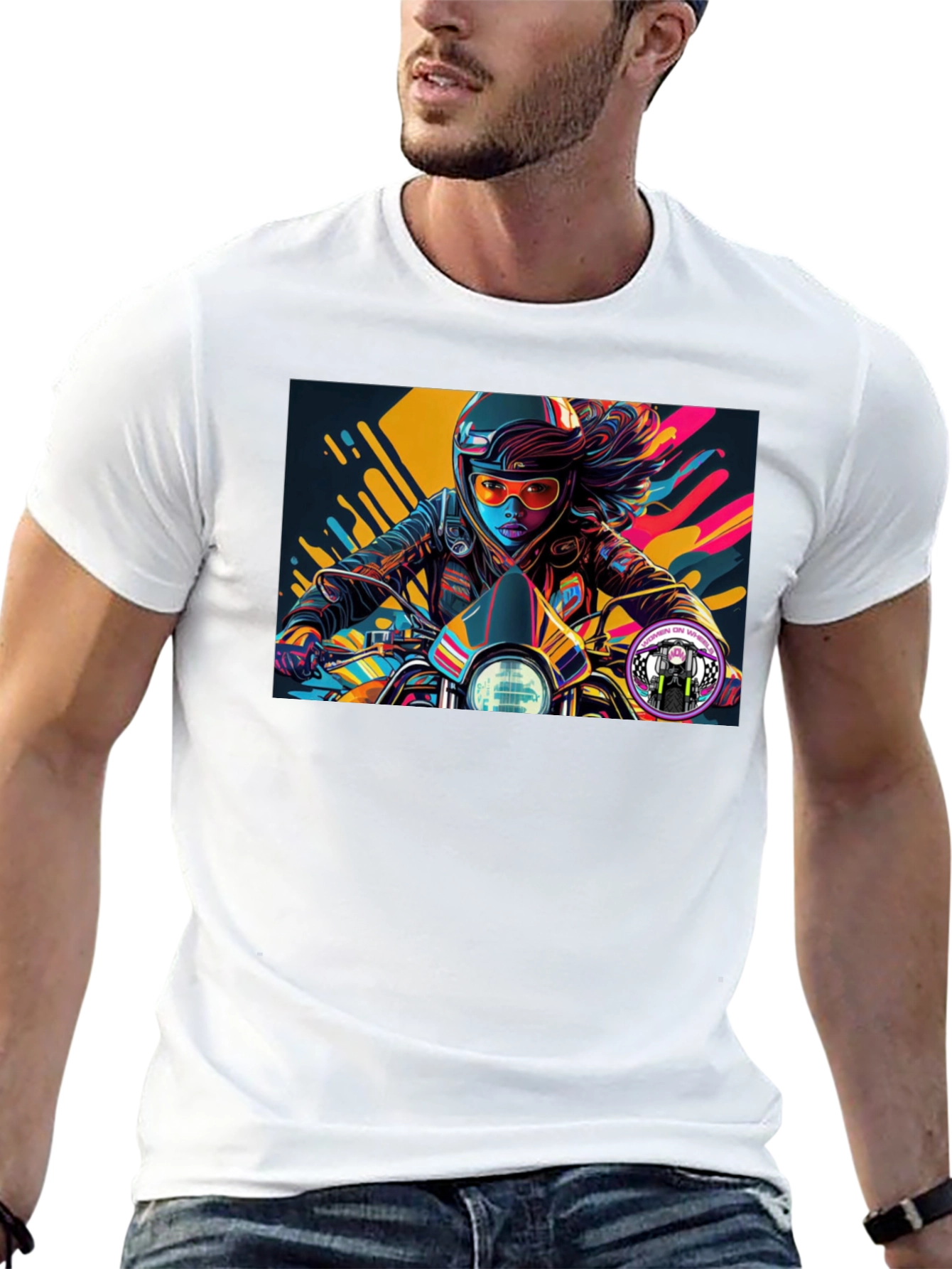 Biker Girl Graphic Tee - Black Cotton T-Shirt