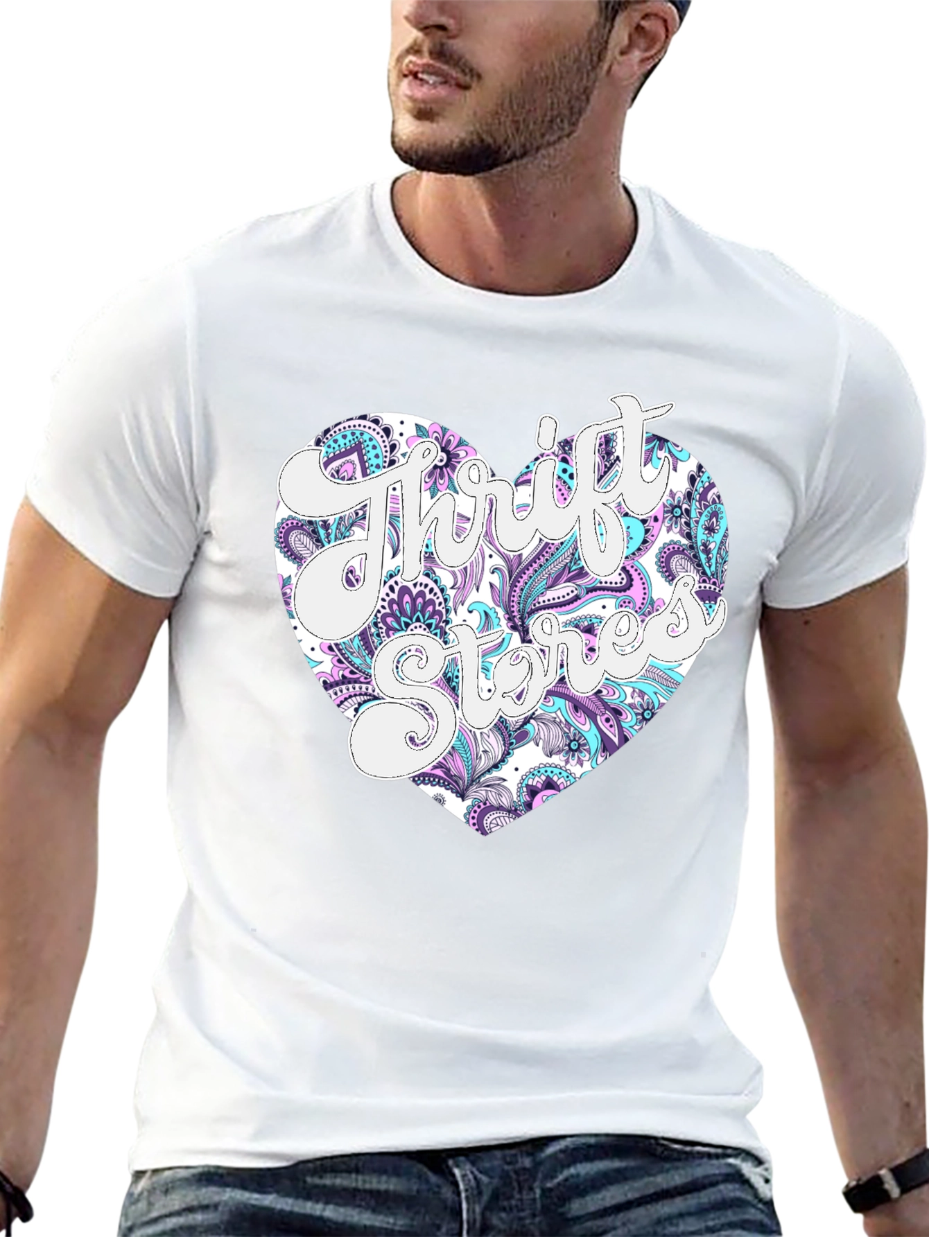 Thrift Stores Heart Graphic T-Shirt - Black