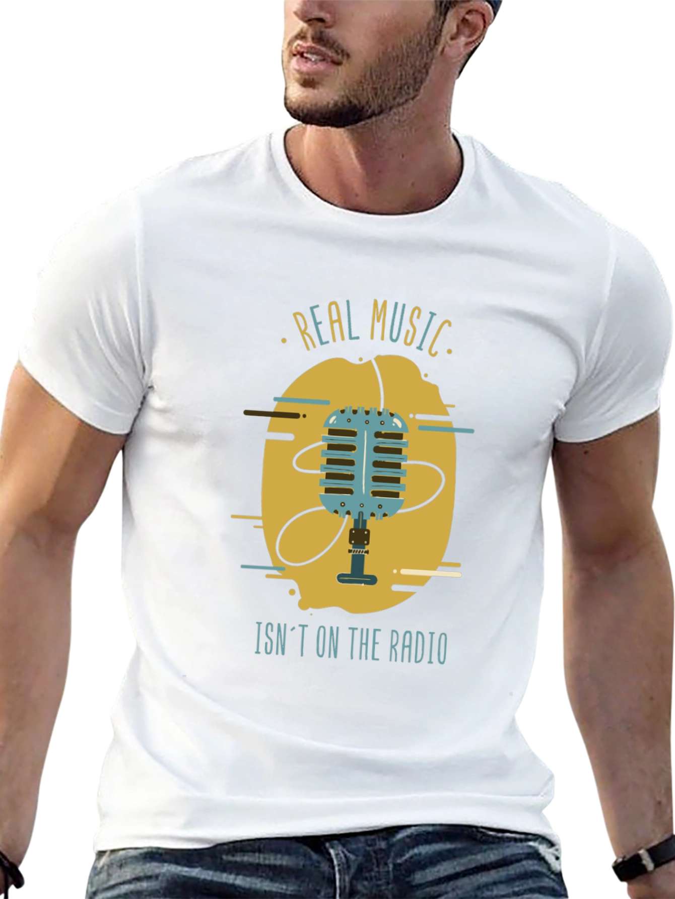 Real Music Mens Black Graphic T-Shirt