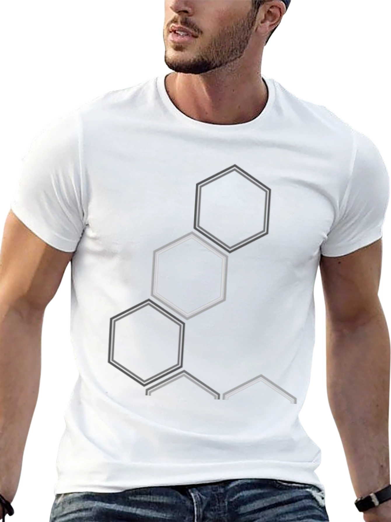 Geometric Hexagon Design Black T-Shirt