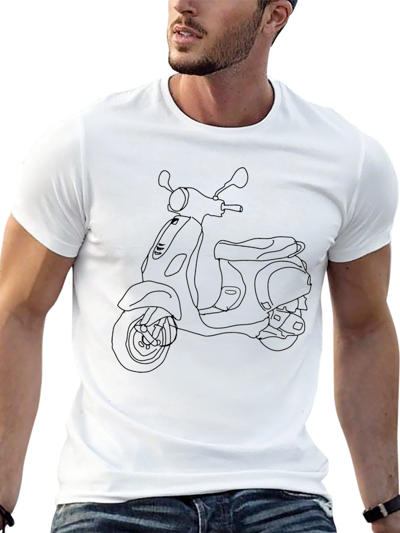 Retro Scooter Line Art T-Shirt - Classic Style