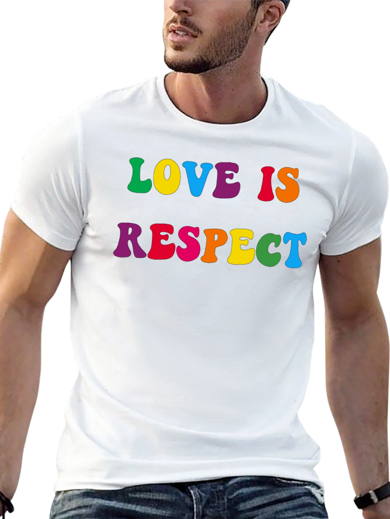 Love is Respect T-Shirt - Rainbow Text