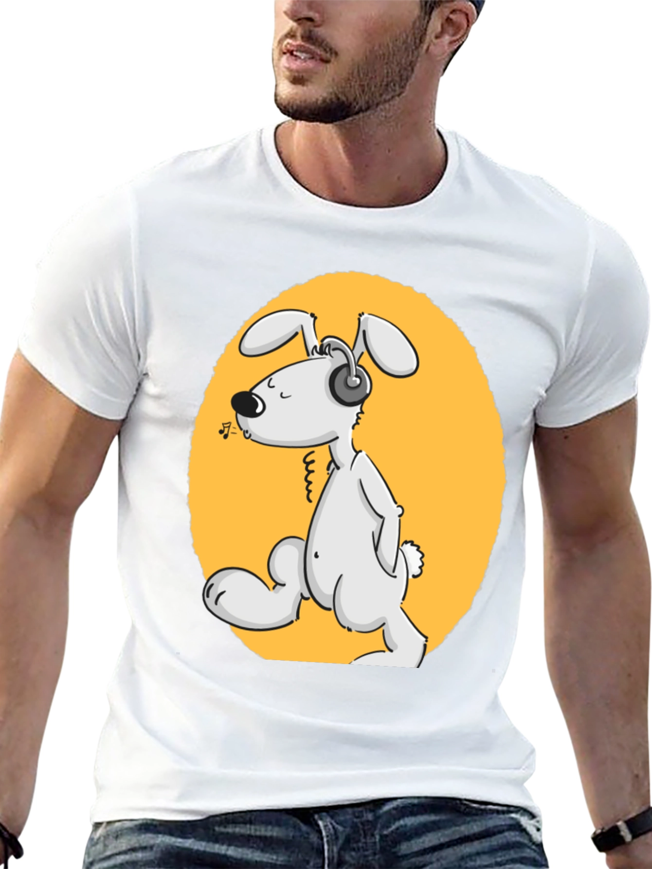 Dog with Headphones Graphic Tee - Black