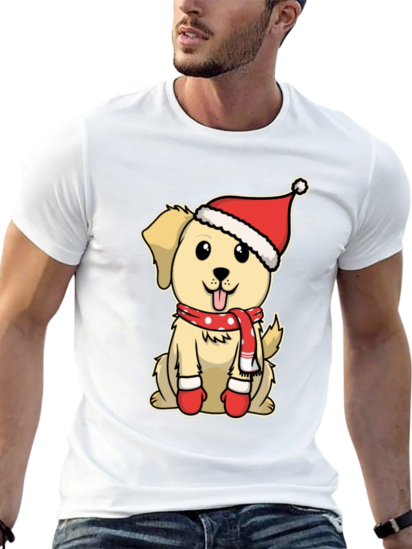 Festive Dog T-Shirt: Cute Puppy in Santa Hat