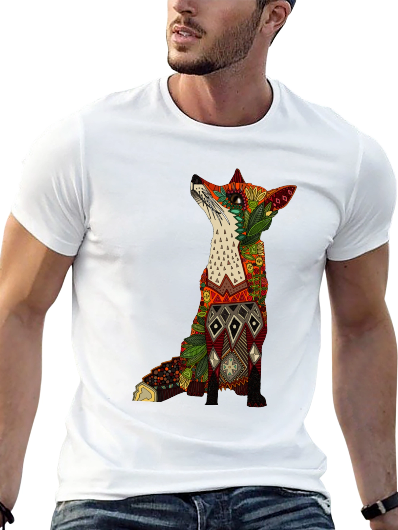 Ornate Fox Graphic Black T-Shirt