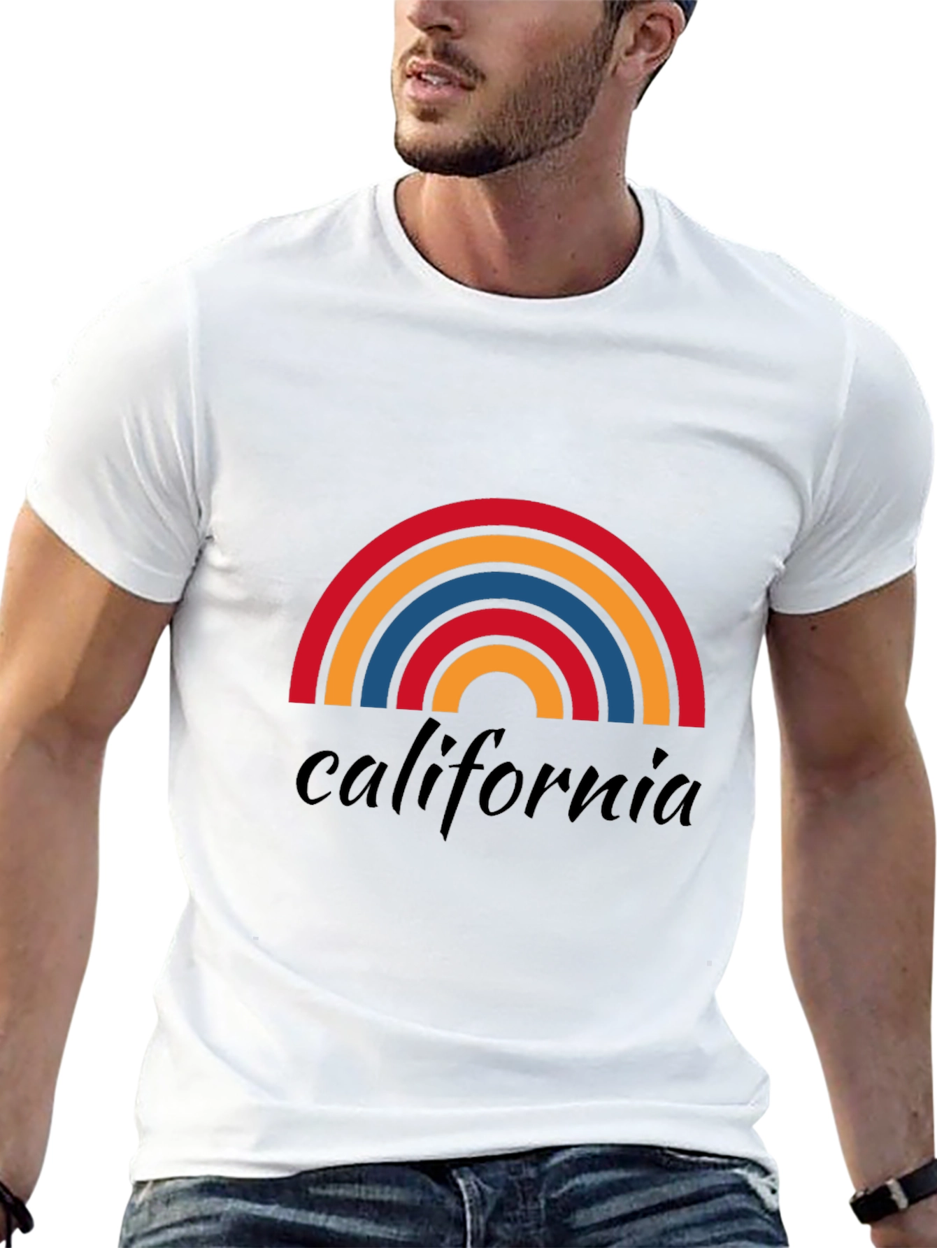 California Rainbow Graphic Tee - Soft Black Cotton