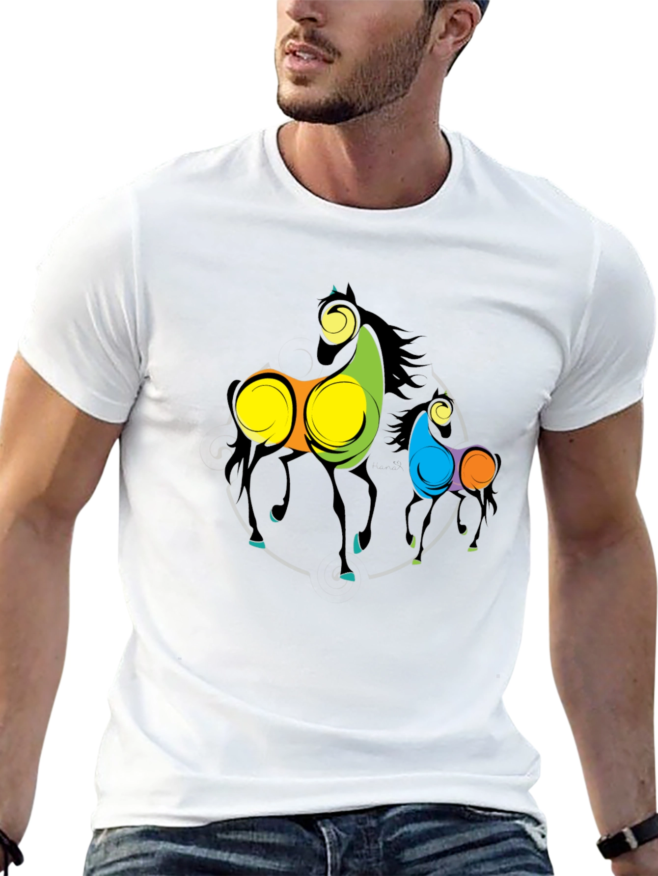 Abstract Horse Graphic Black T-Shirt