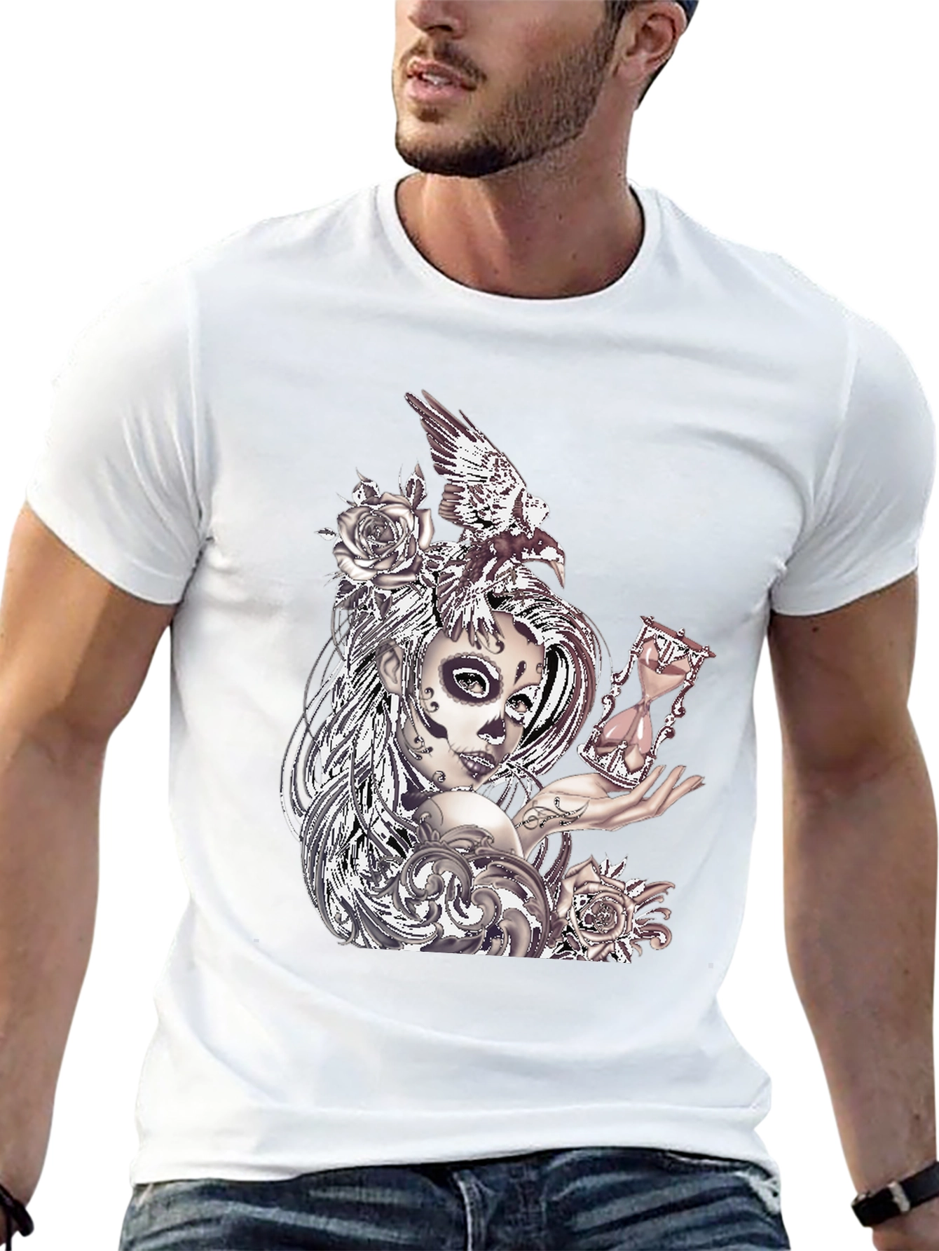 Sugar Skull Woman & Raven Graphic Tee