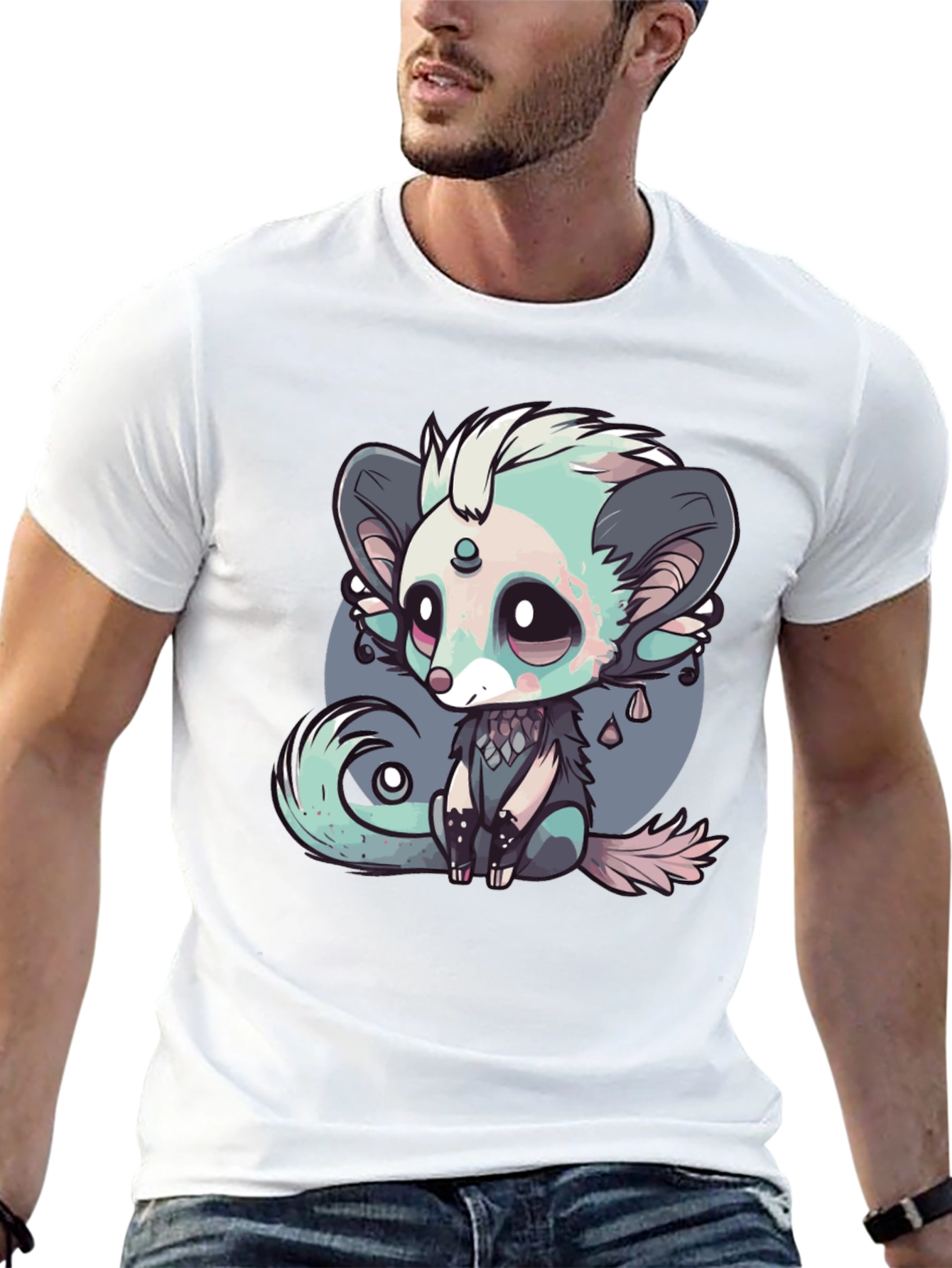 Cute Cartoon Creature Black T-Shirt