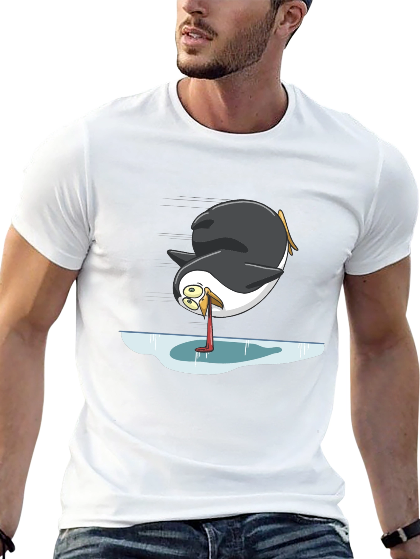 Humorous Penguin on Ice Graphic Tee