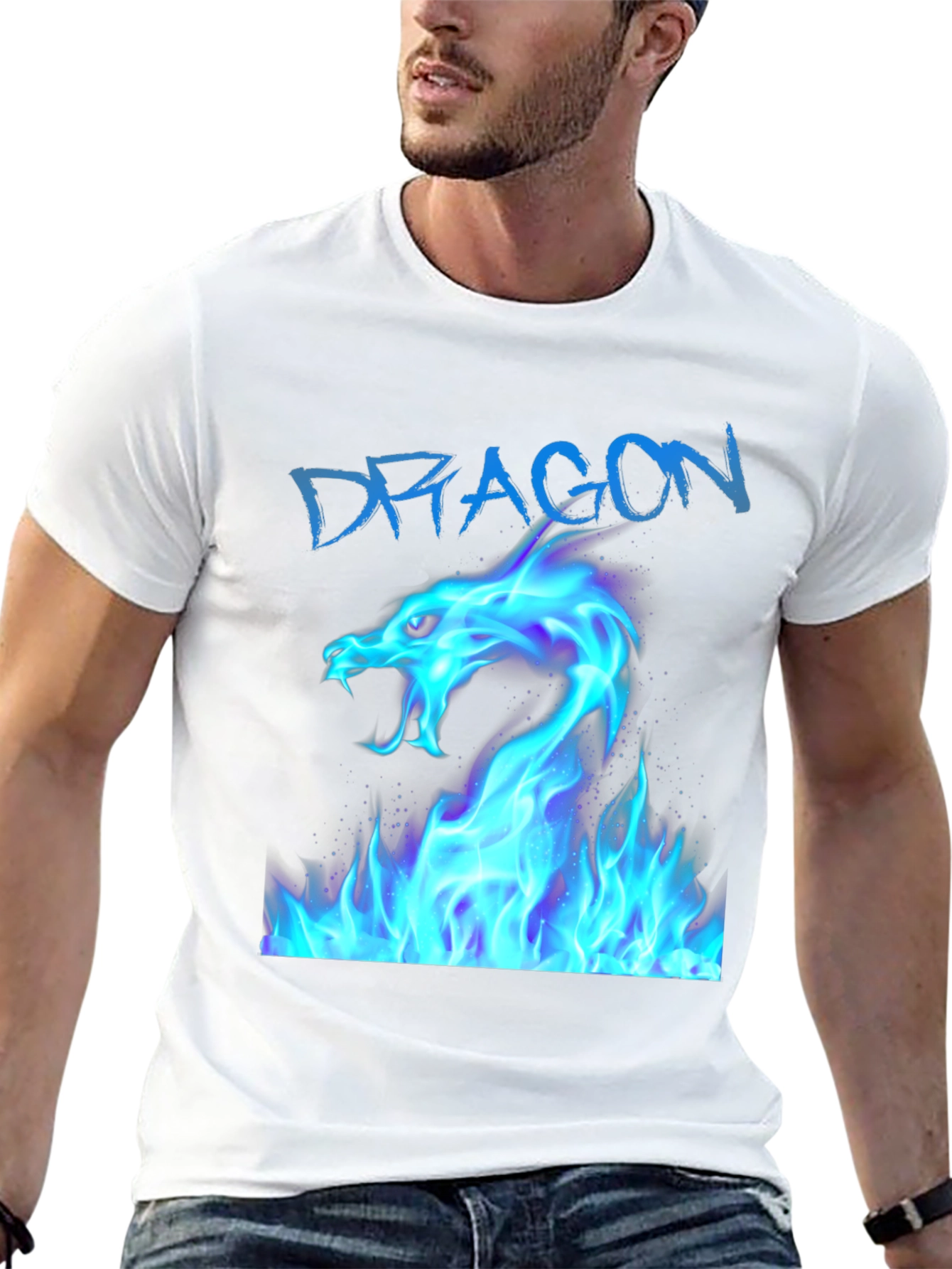 Black T-Shirt with Blue Dragon Fire Design