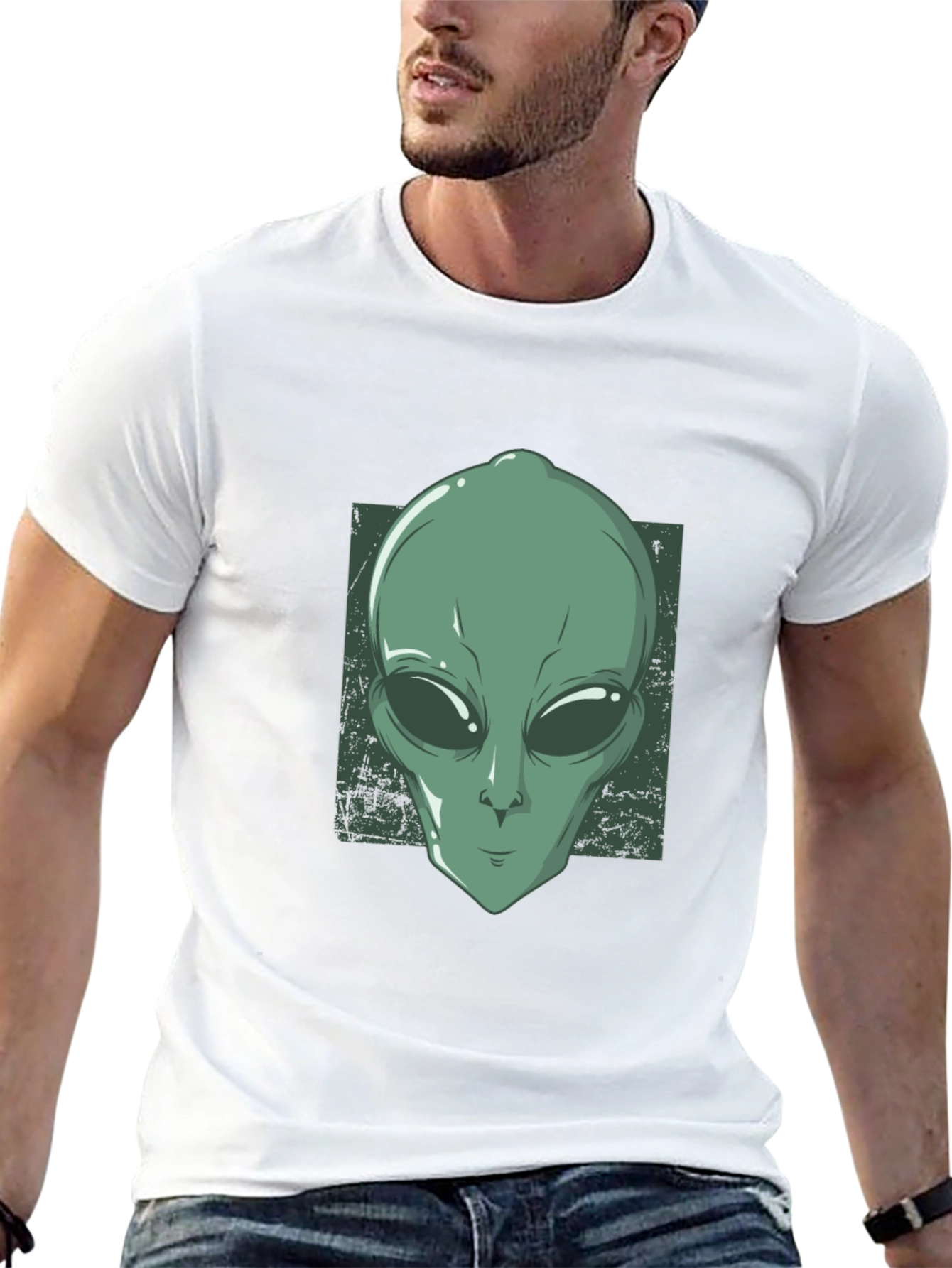 Alien Head Graphic Tee - Black Cotton T-Shirt