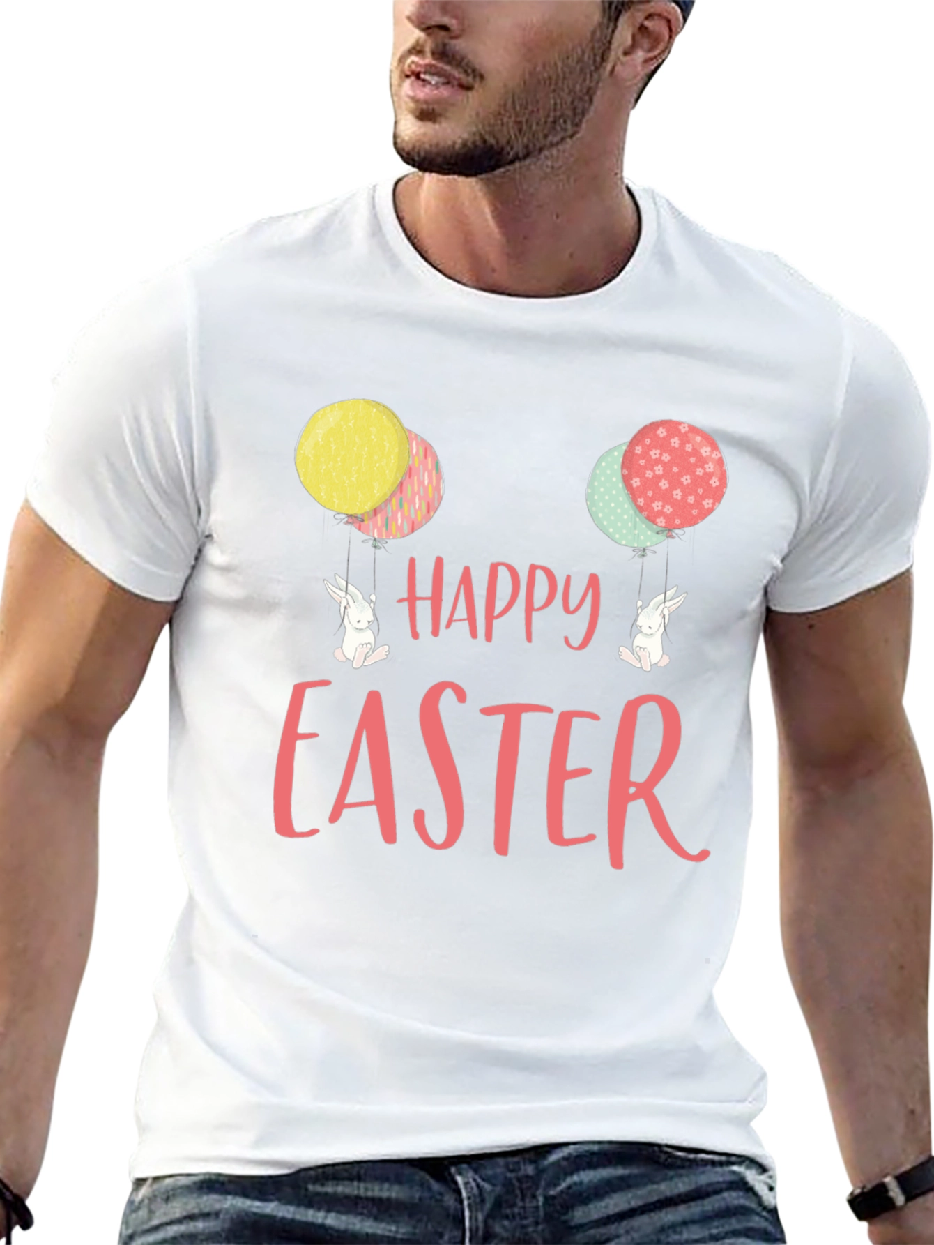 Happy Easter Bunny Balloon Black T-Shirt