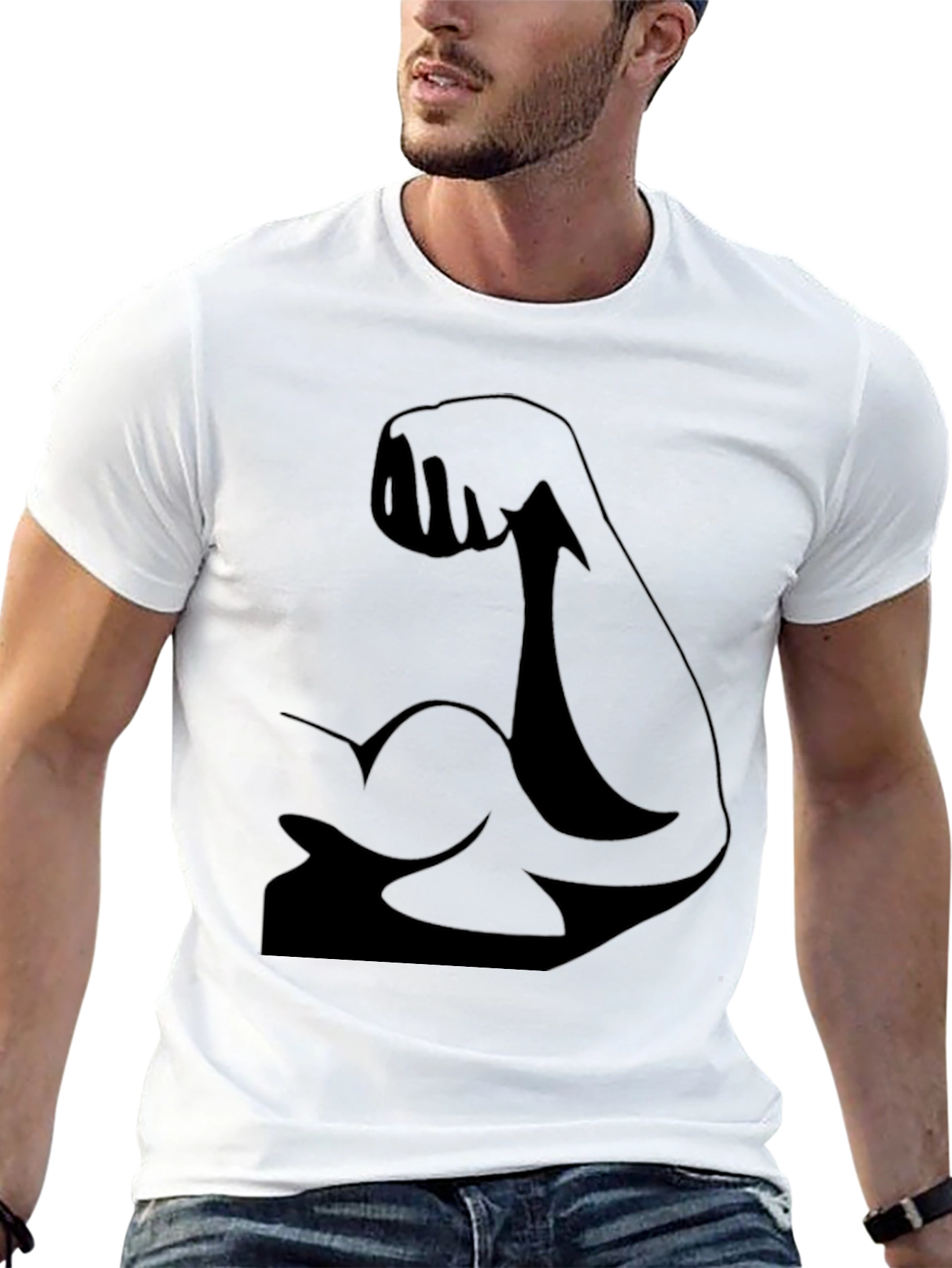 Mens Black Muscle Arm Graphic T-Shirt