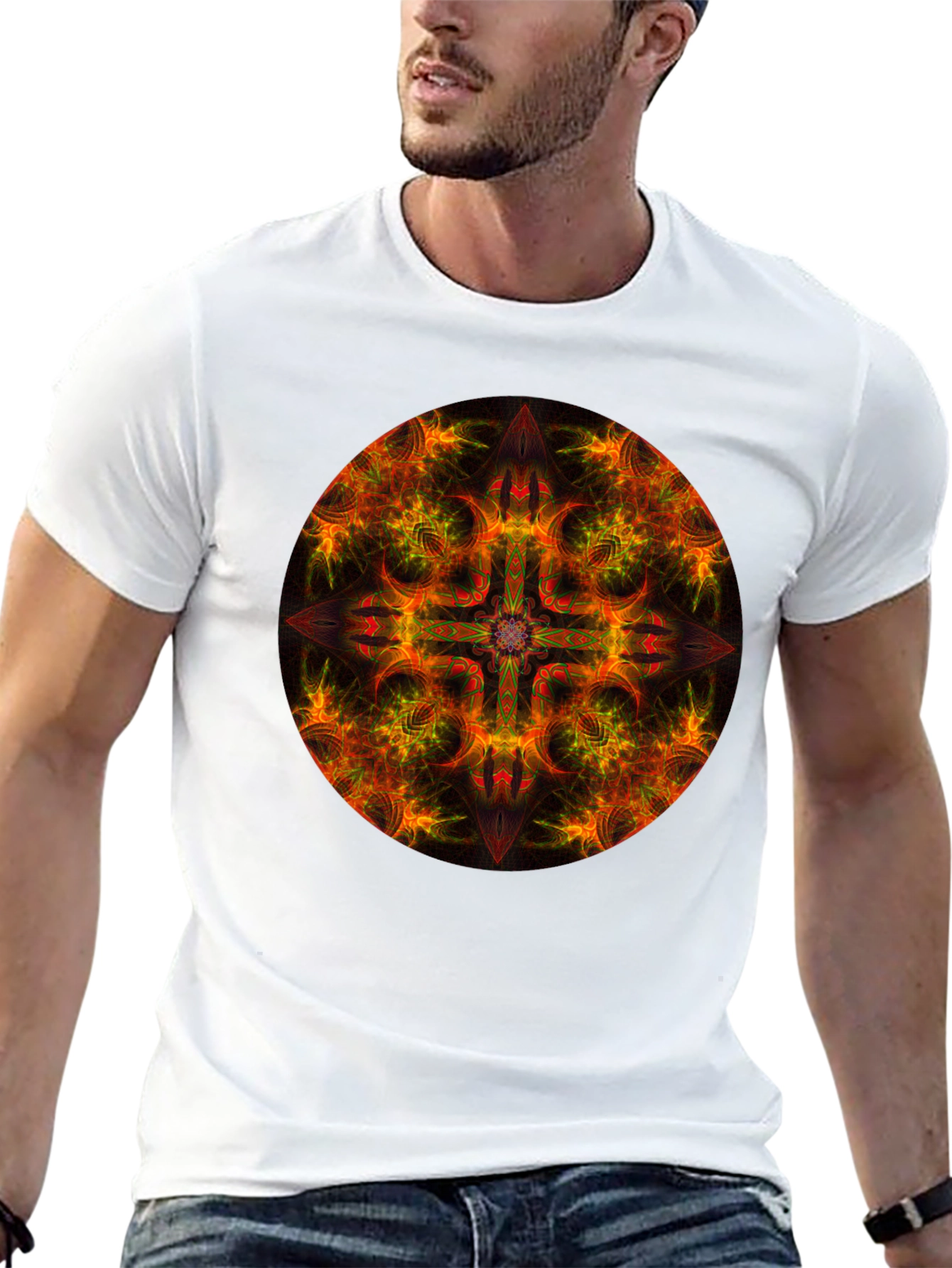 Fiery Mandala Graphic Black T-Shirt