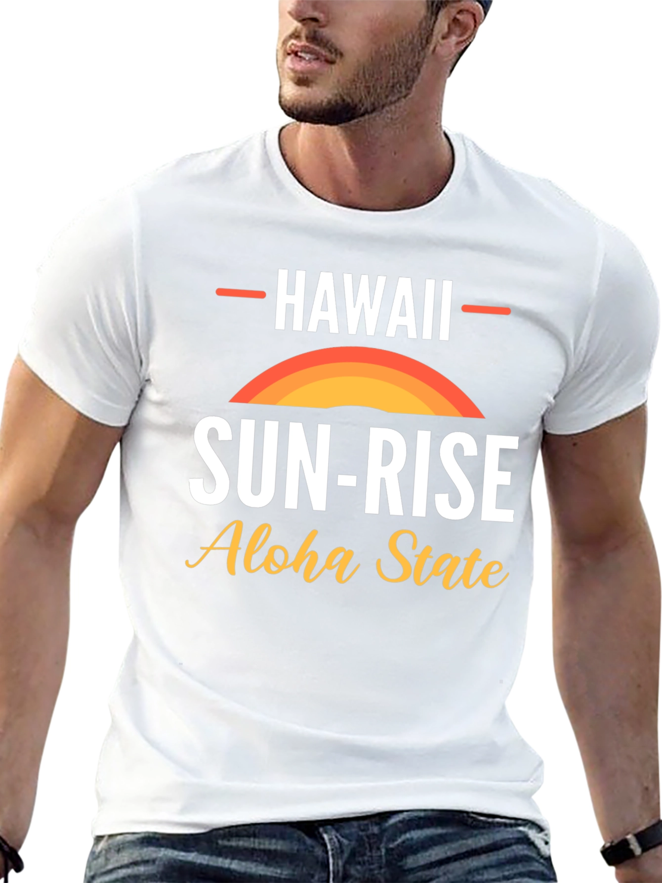 Hawaii Sun-Rise Aloha State Black Graphic T-Shirt