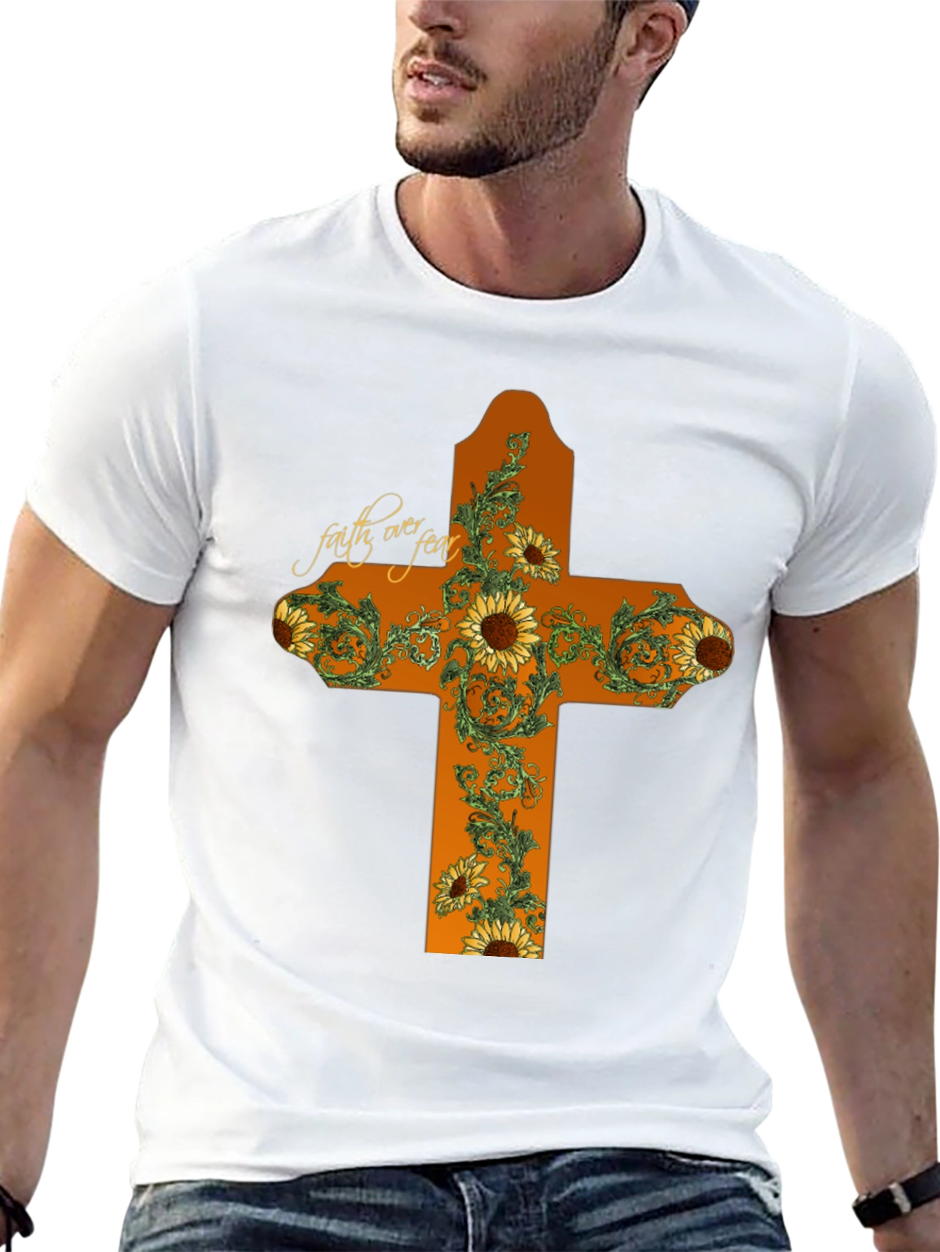 Faith Over Fear Sunflower Cross Graphic T-Shirt