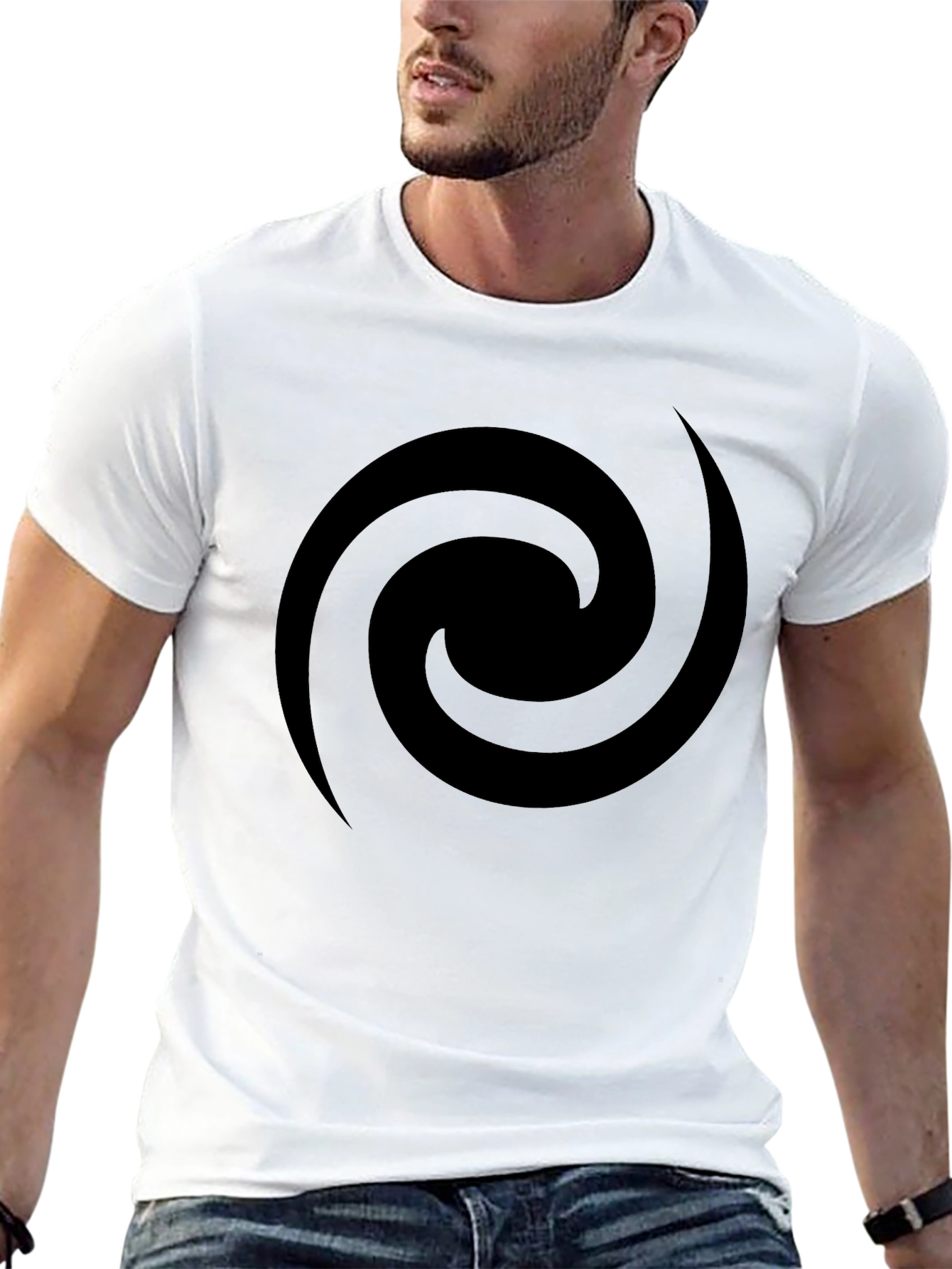 Mens Black Spiral Graphic Tee - Casual Style