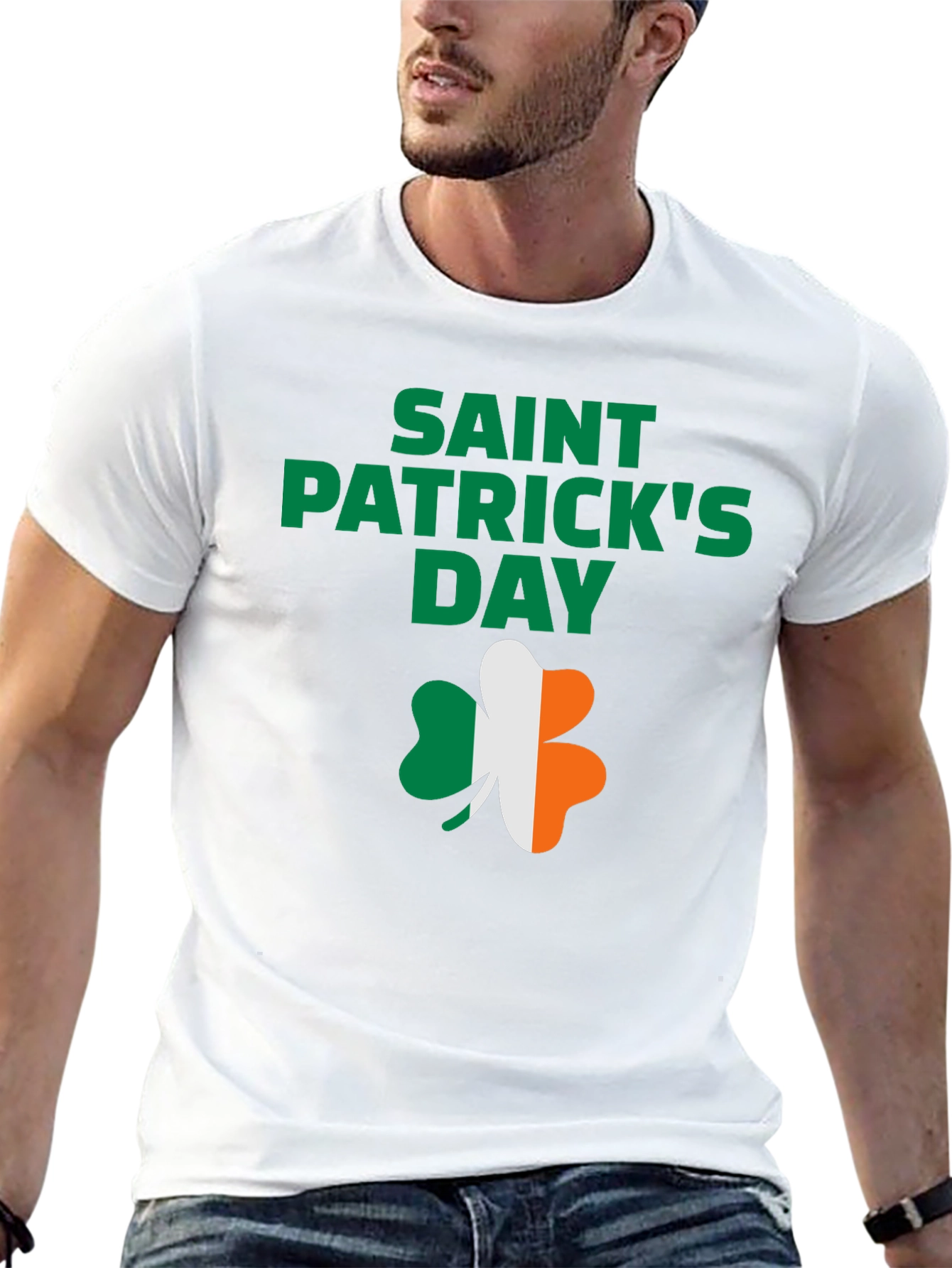 St. Patricks Day Black T-Shirt with Shamrock Design