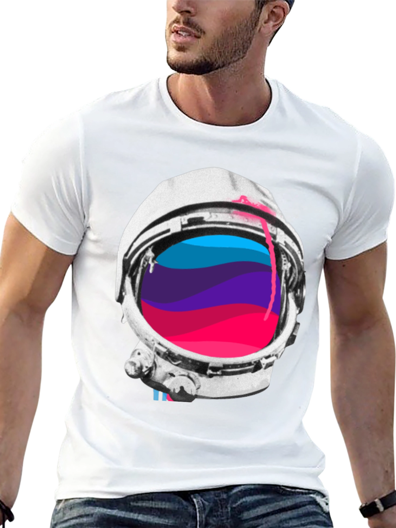 Astronaut Helmet Graphic Tee - Black Crew Neck