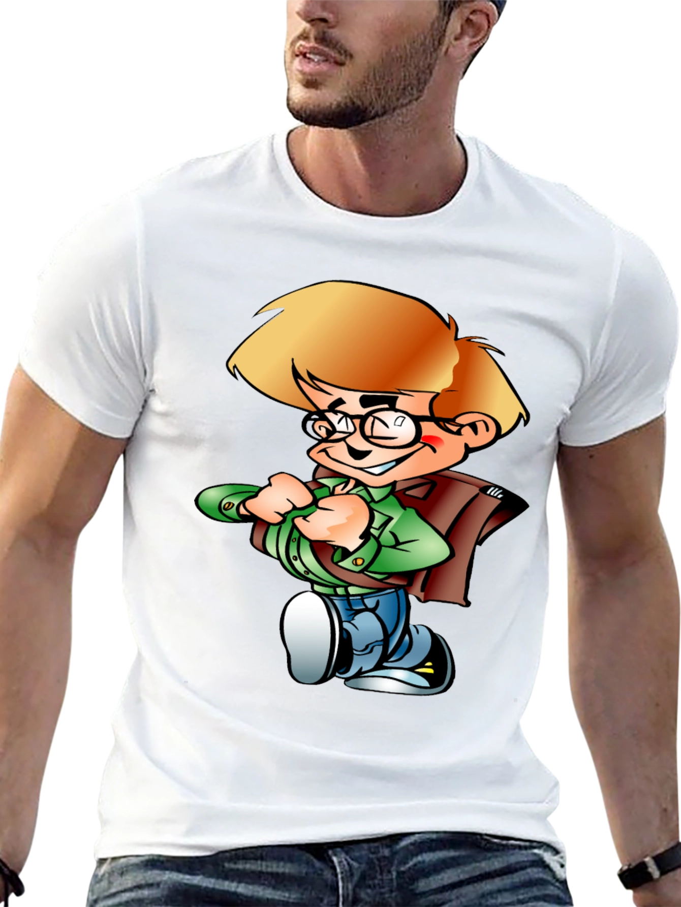 Cartoon Boy Graphic Tee - Black Cotton Shirt