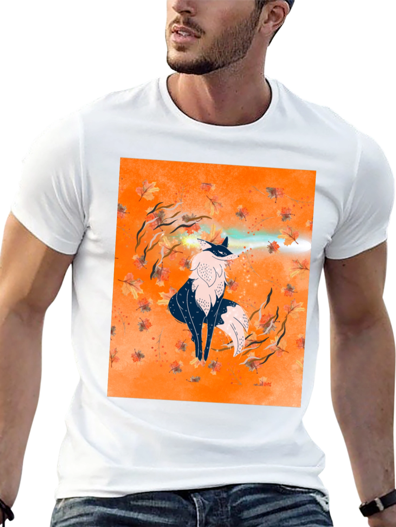Fox Art Graphic Print Black Tee