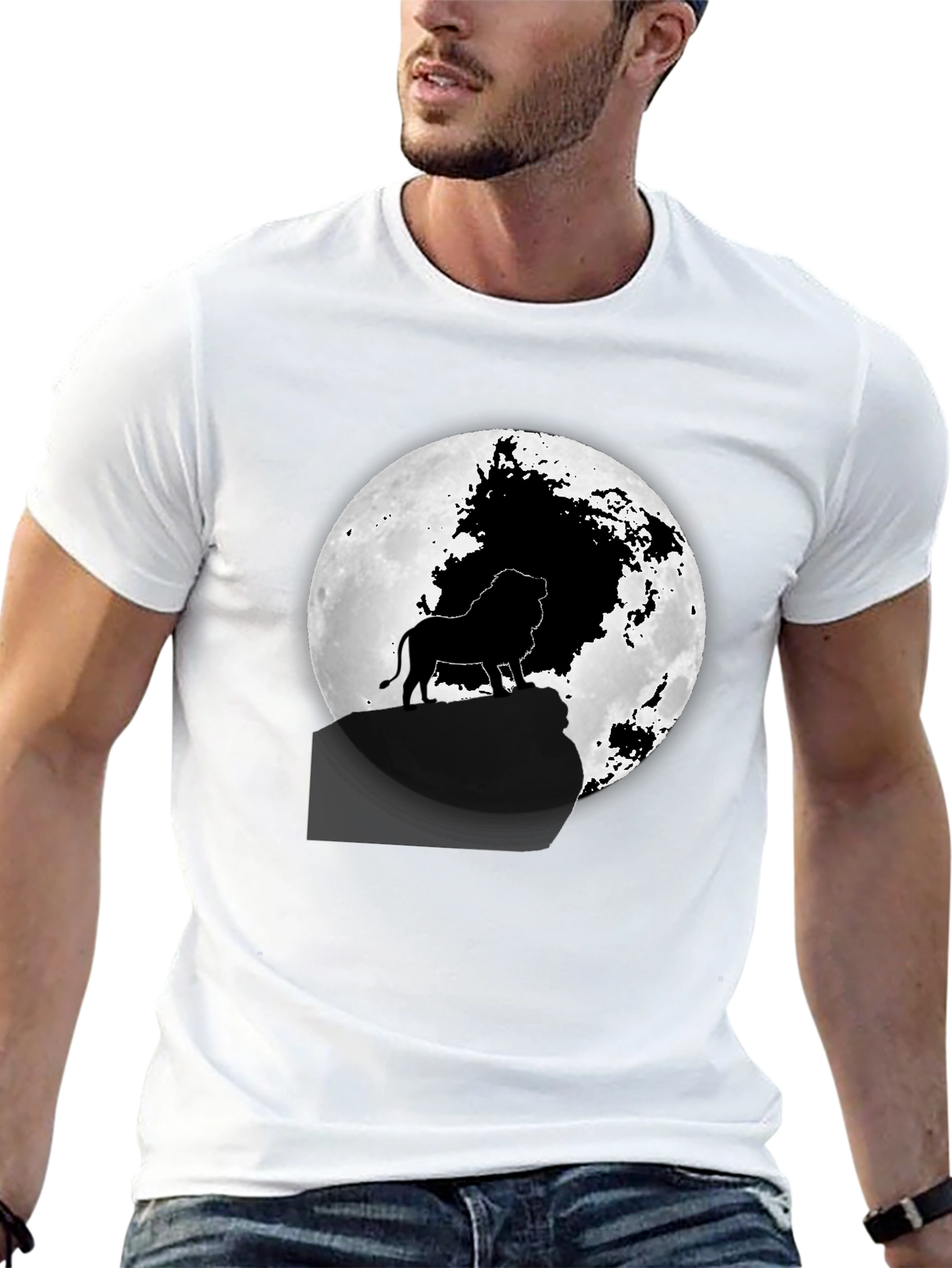 Lion King Moon Graphic Tee - Black Cotton T-Shirt