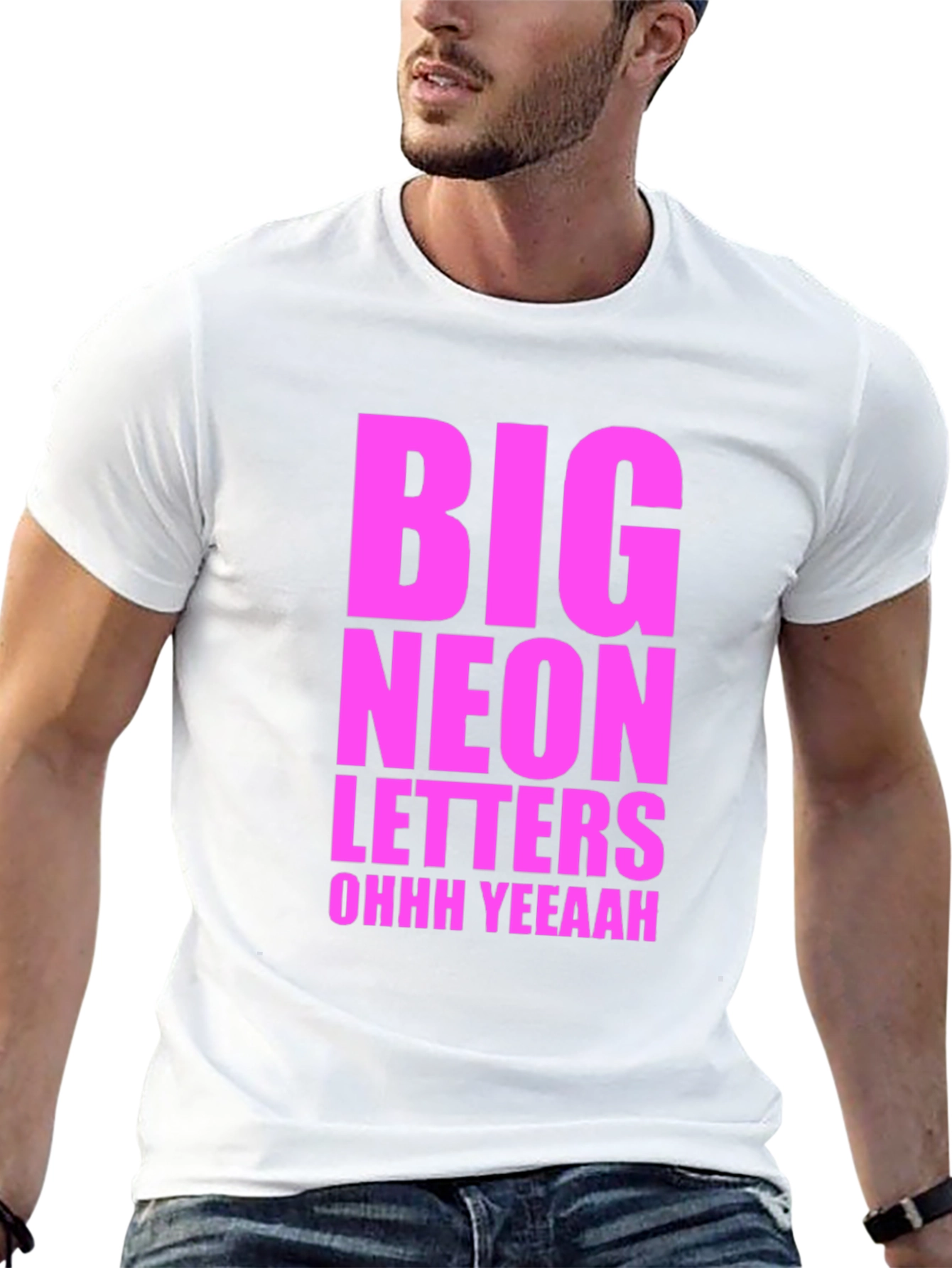 Big Neon Letters Graphic Tee - Black Cotton T-Shirt