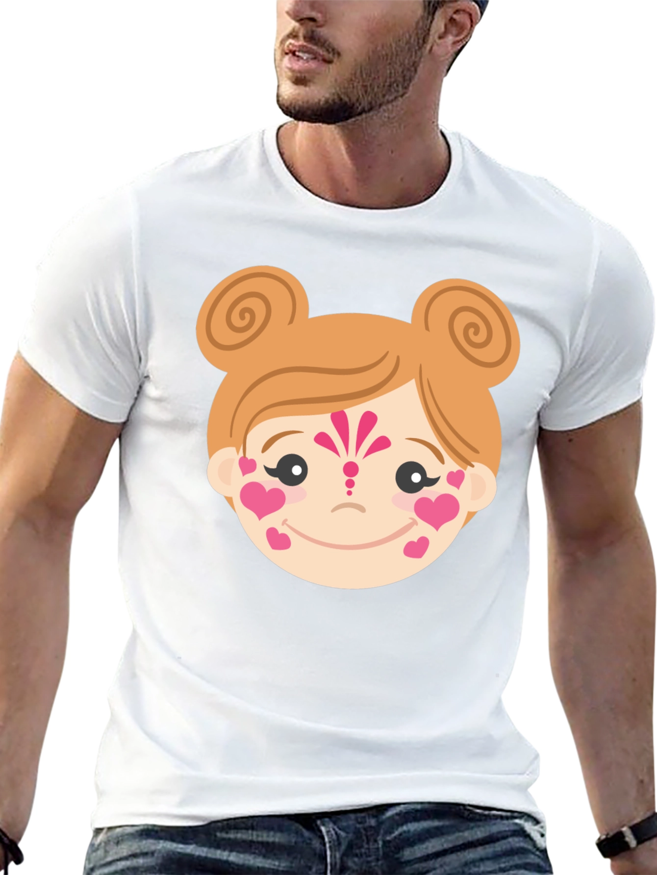Heart Face Girl Black T-Shirt