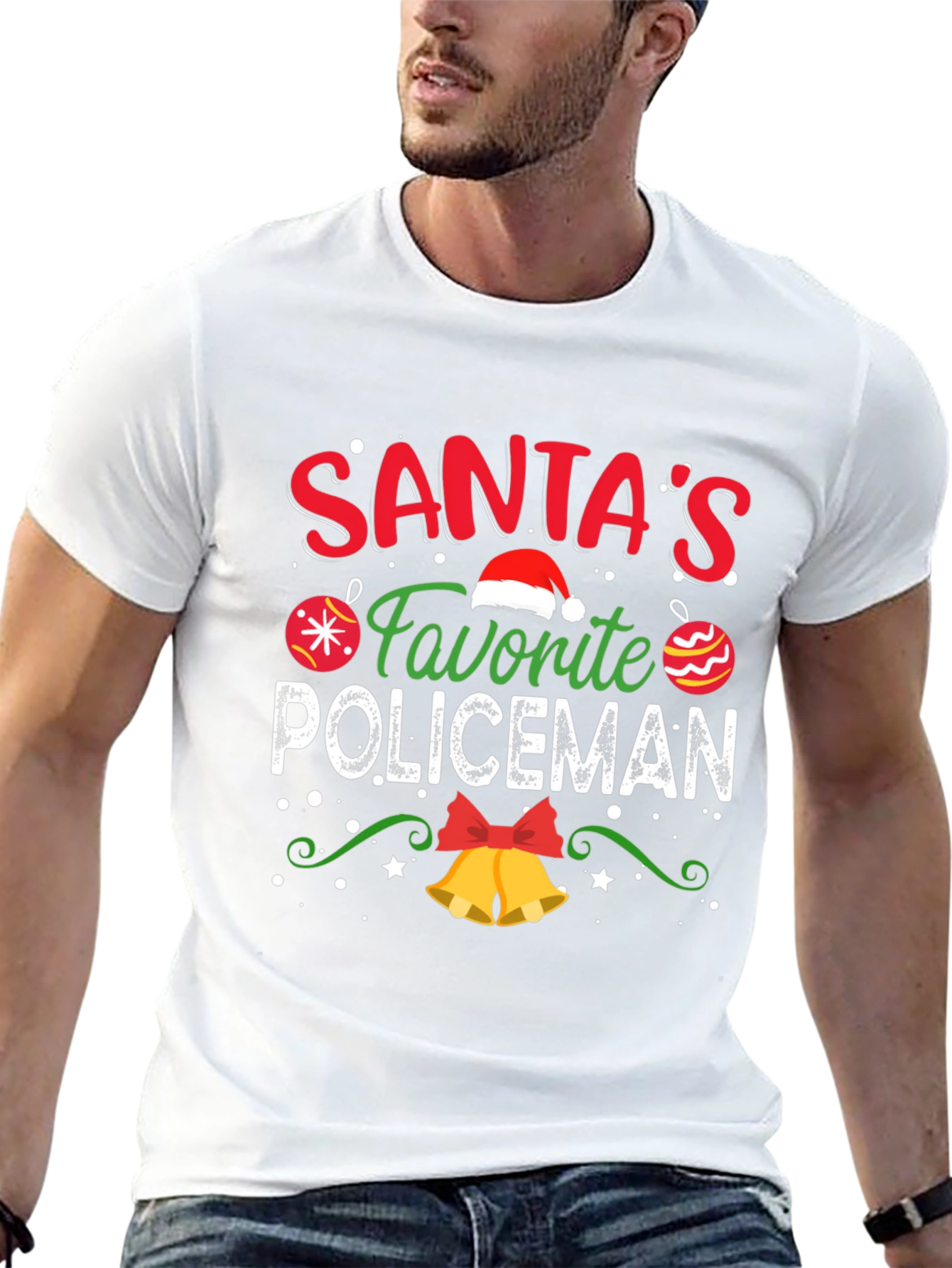 Santas Favorite Policeman Christmas Graphic T-Shirt