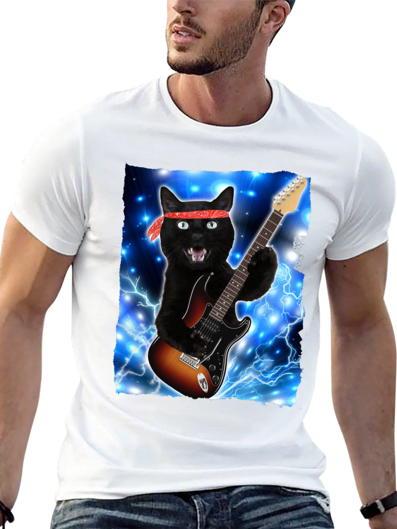 Cat Guitarist T-Shirt - Rock and Roll Style