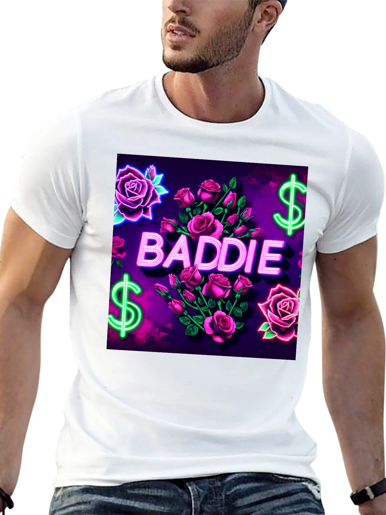 Baddie Roses Graphic Tee - Neon Print