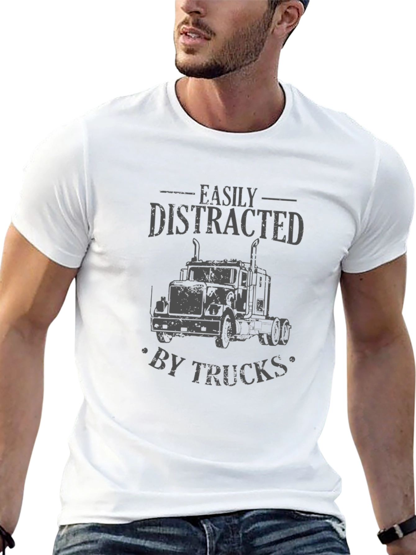 Easily Distracted by Trucks Black Graphic Tee