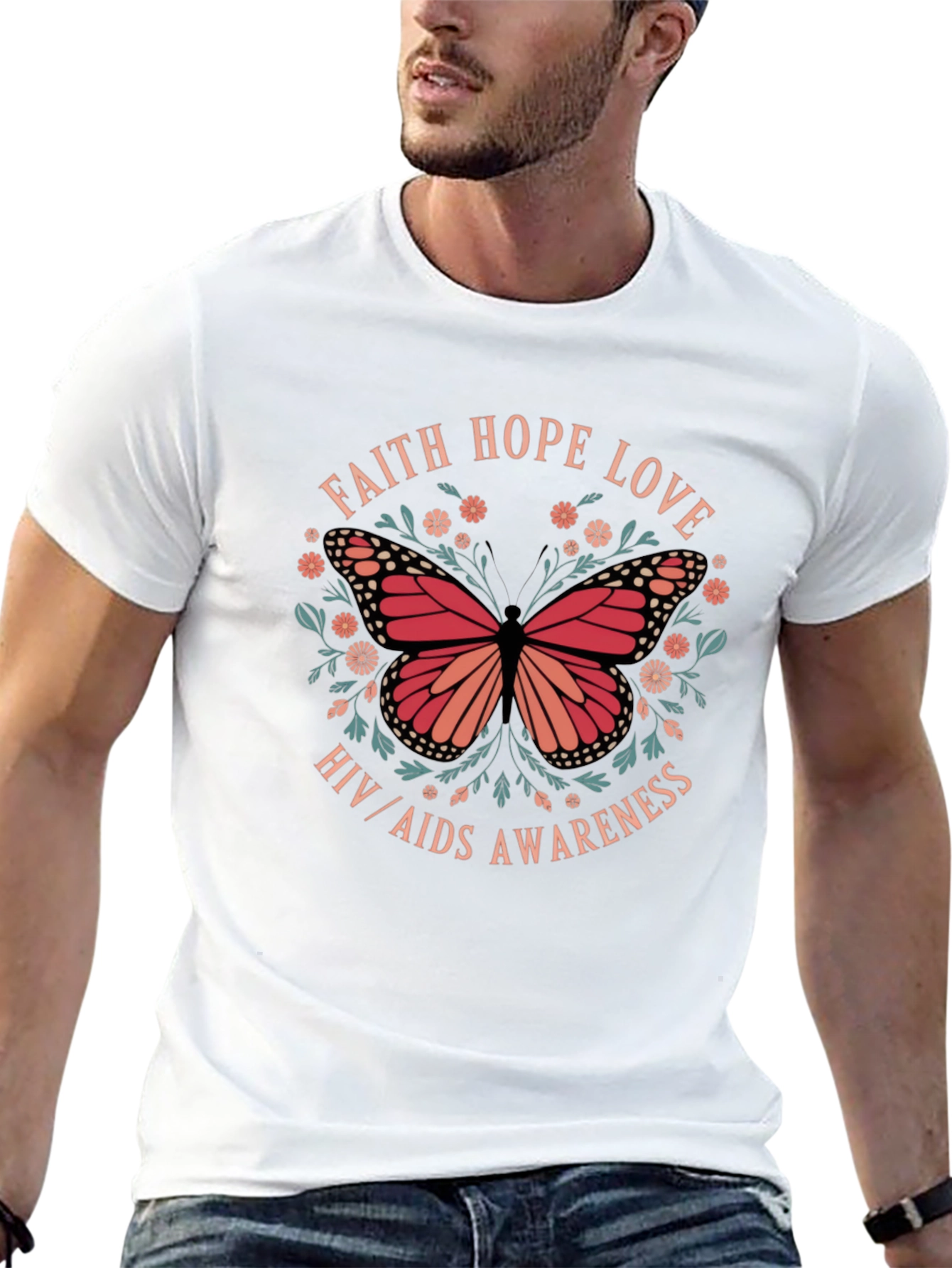 Faith Hope Love HIV/AIDS Awareness Butterfly T-Shirt