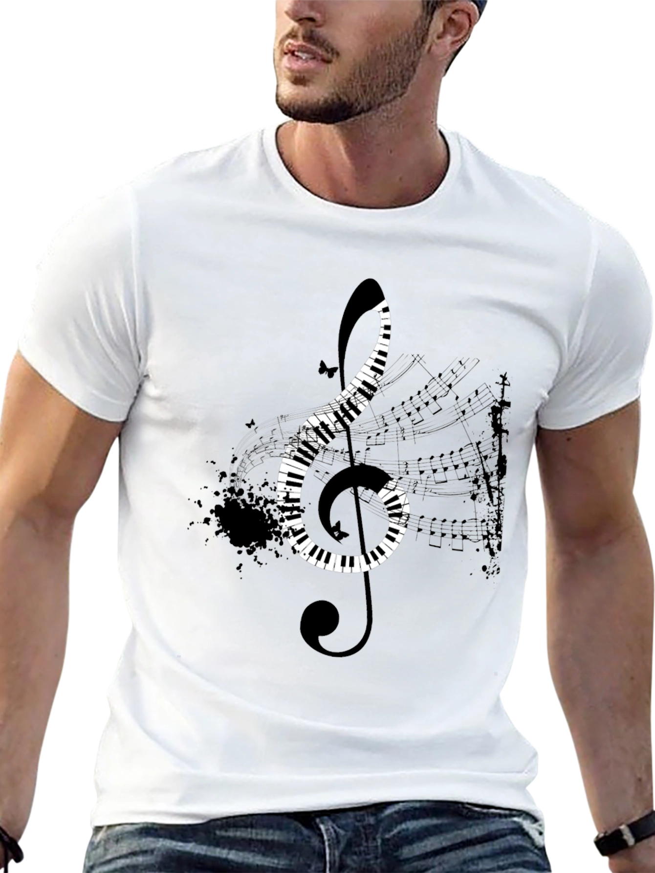 Piano Key Treble Clef Black T-Shirt