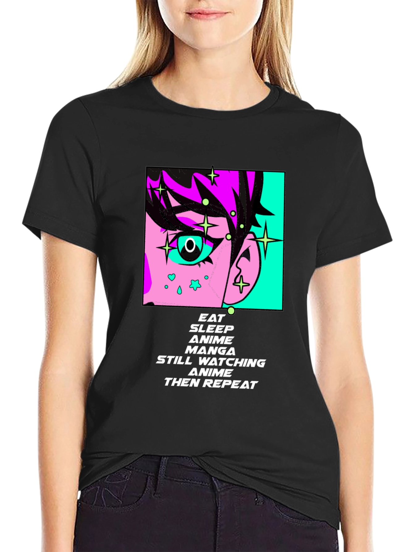 Eat Sleep Anime Manga Repeat Black T-Shirt