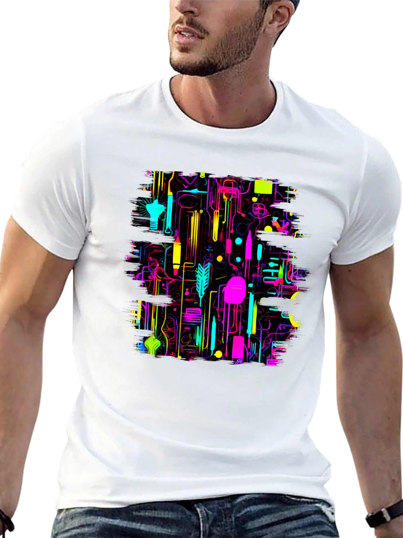 Neon Circuit Board Graphic Black T-Shirt