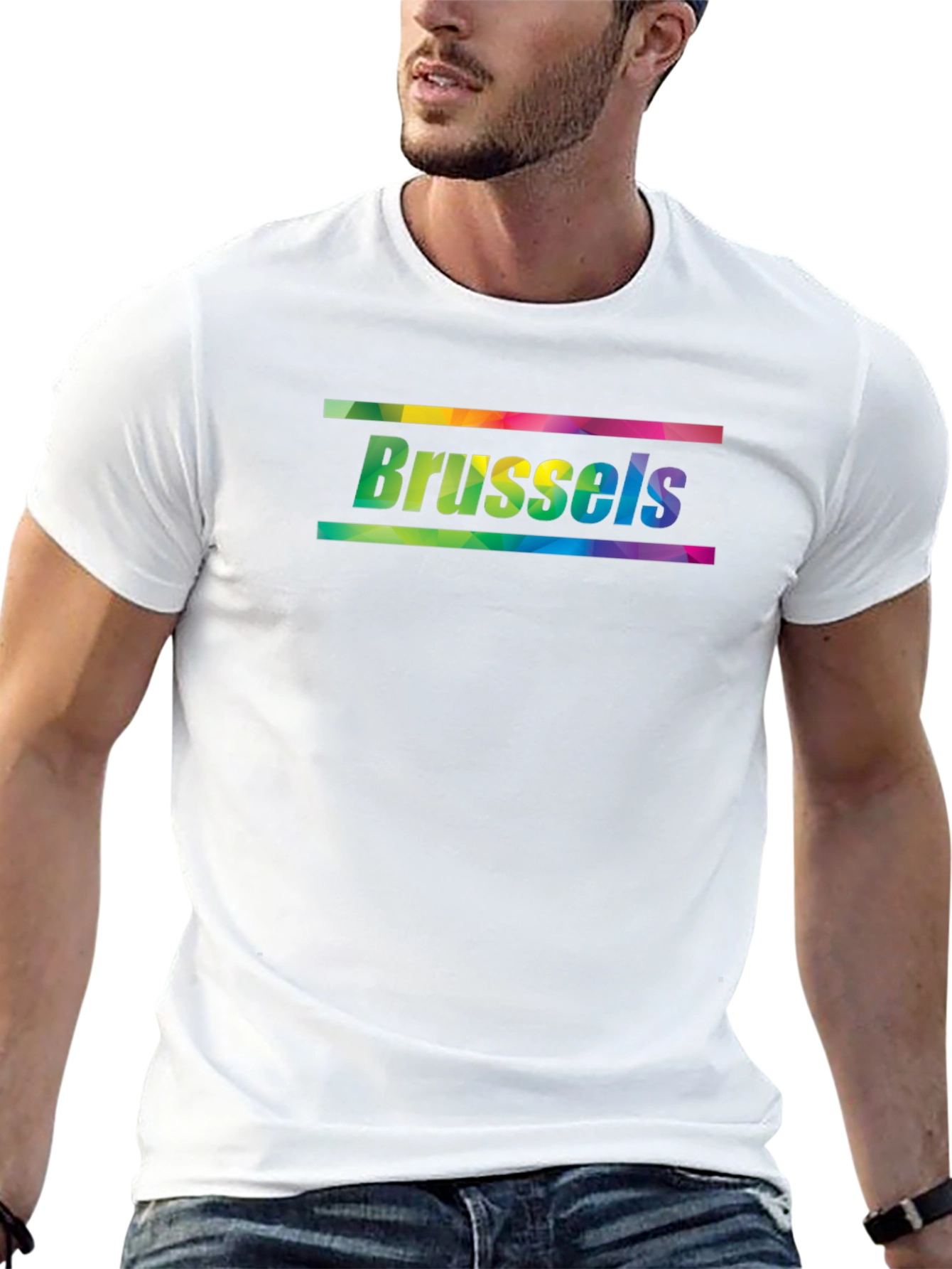 Brussels Pride T-Shirt - Rainbow Text Black Tee