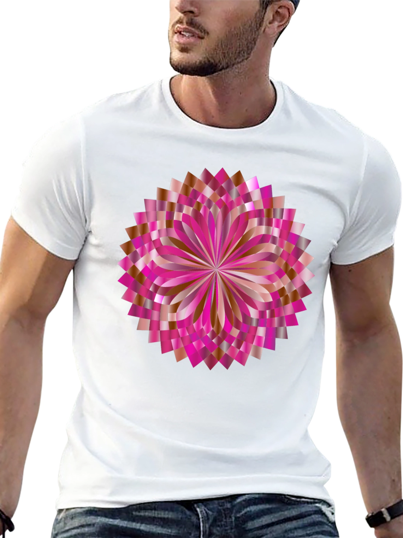 Abstract Geometric Floral Graphic Black T-Shirt