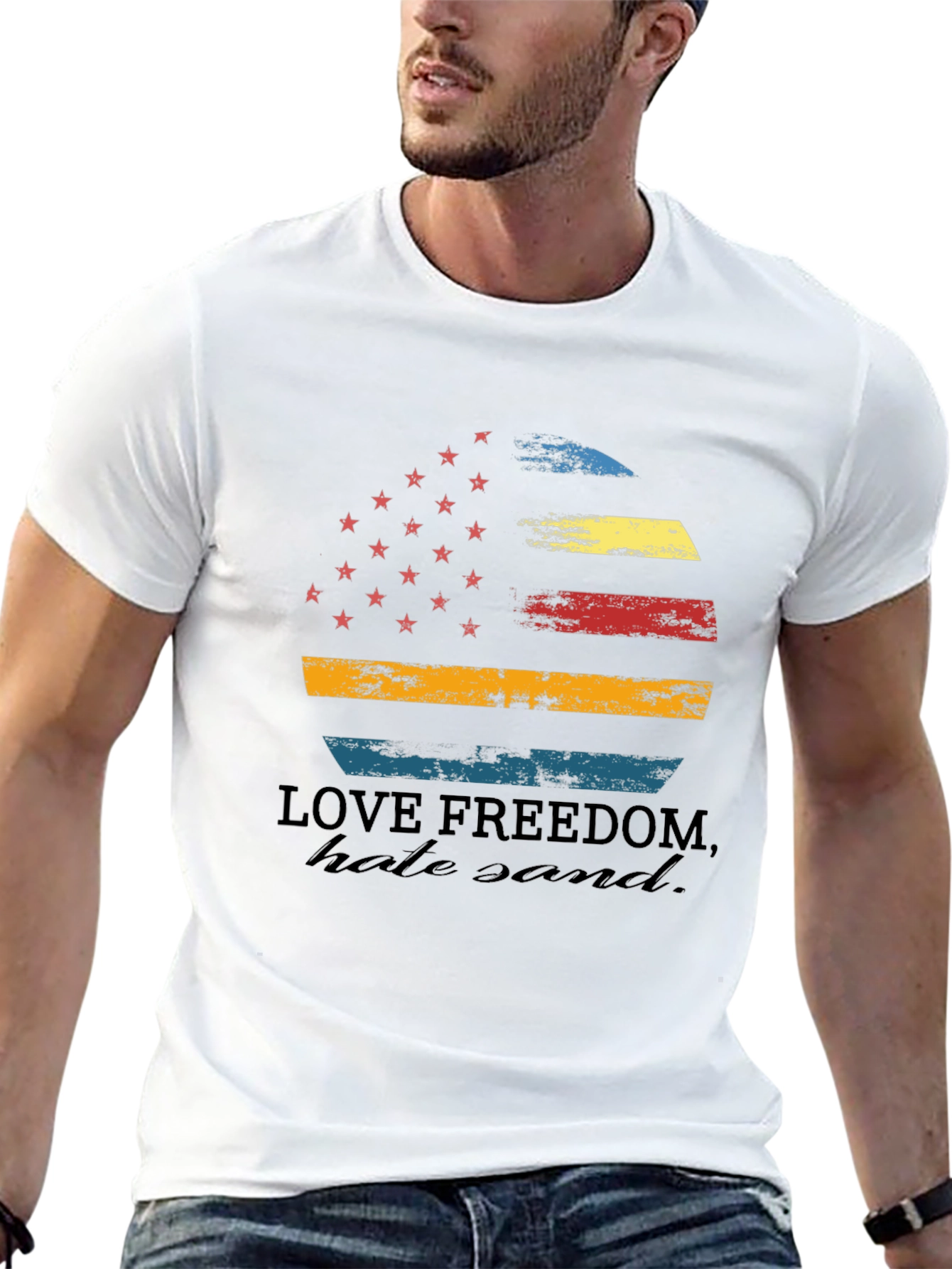 Love Freedom Tee - Distressed American Flag Graphic T-Shirt