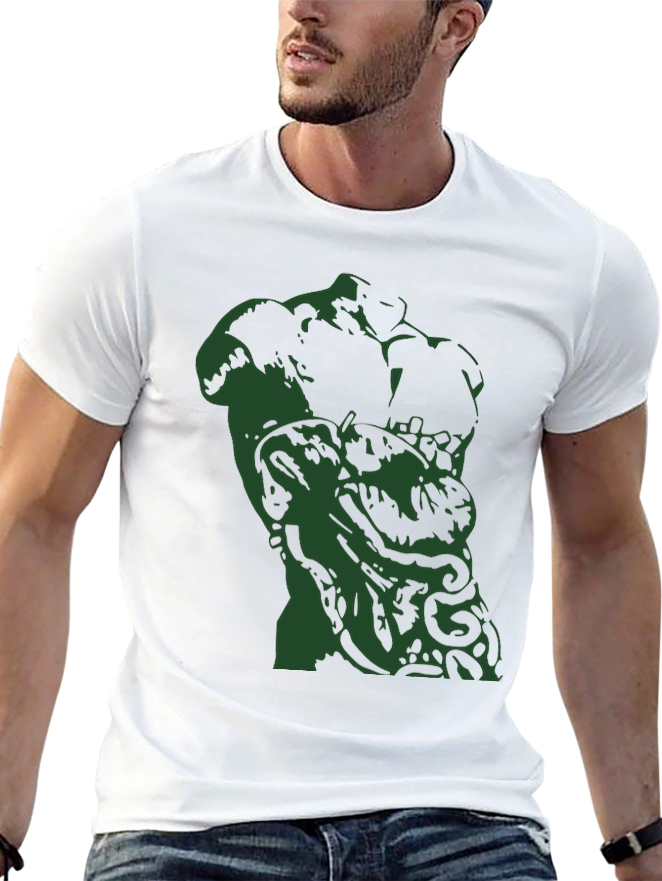 Abstract Green Sculpture Graphic Black T-Shirt