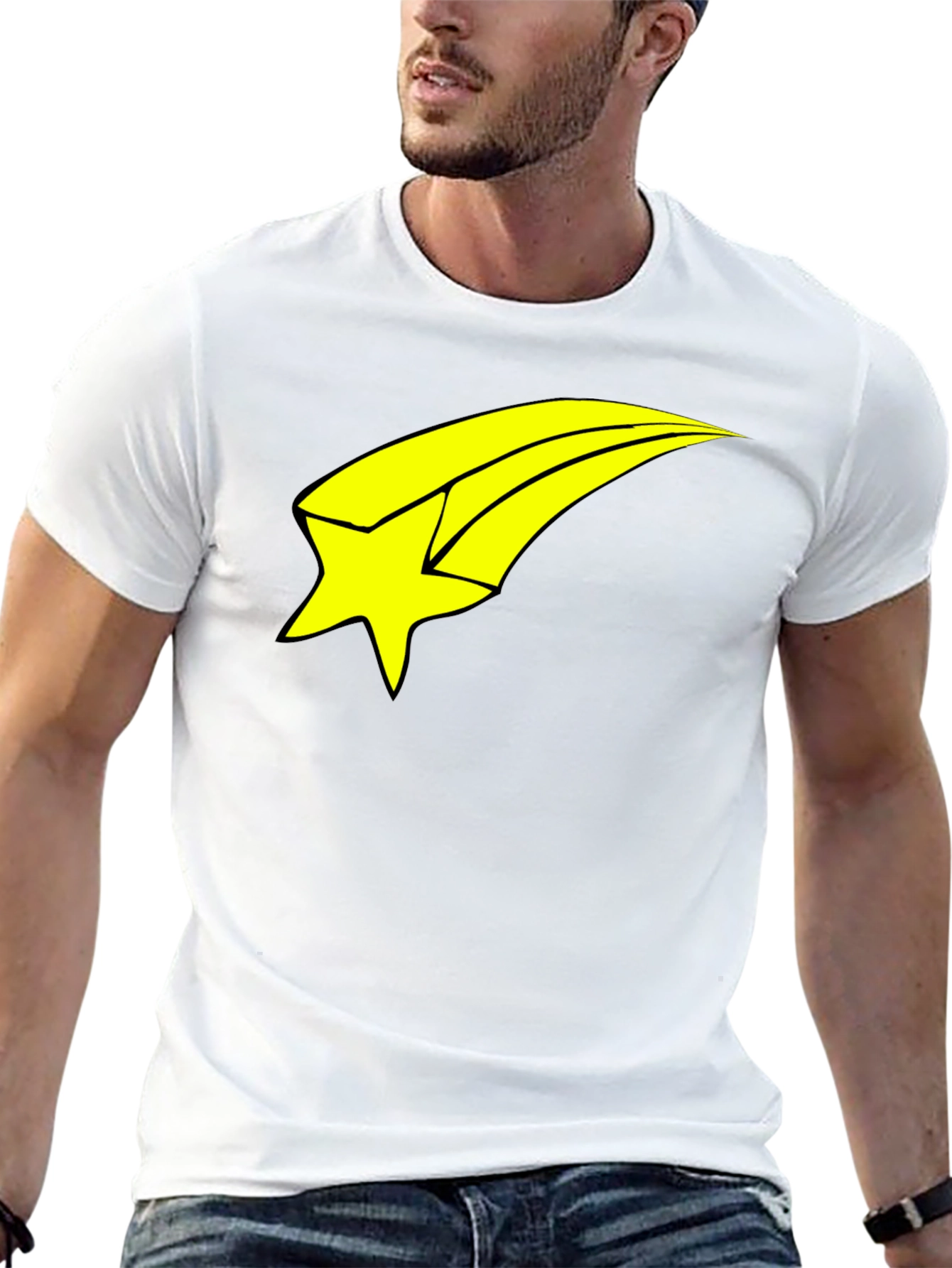 Mens Black T-Shirt with Yellow Shooting Star Graphic