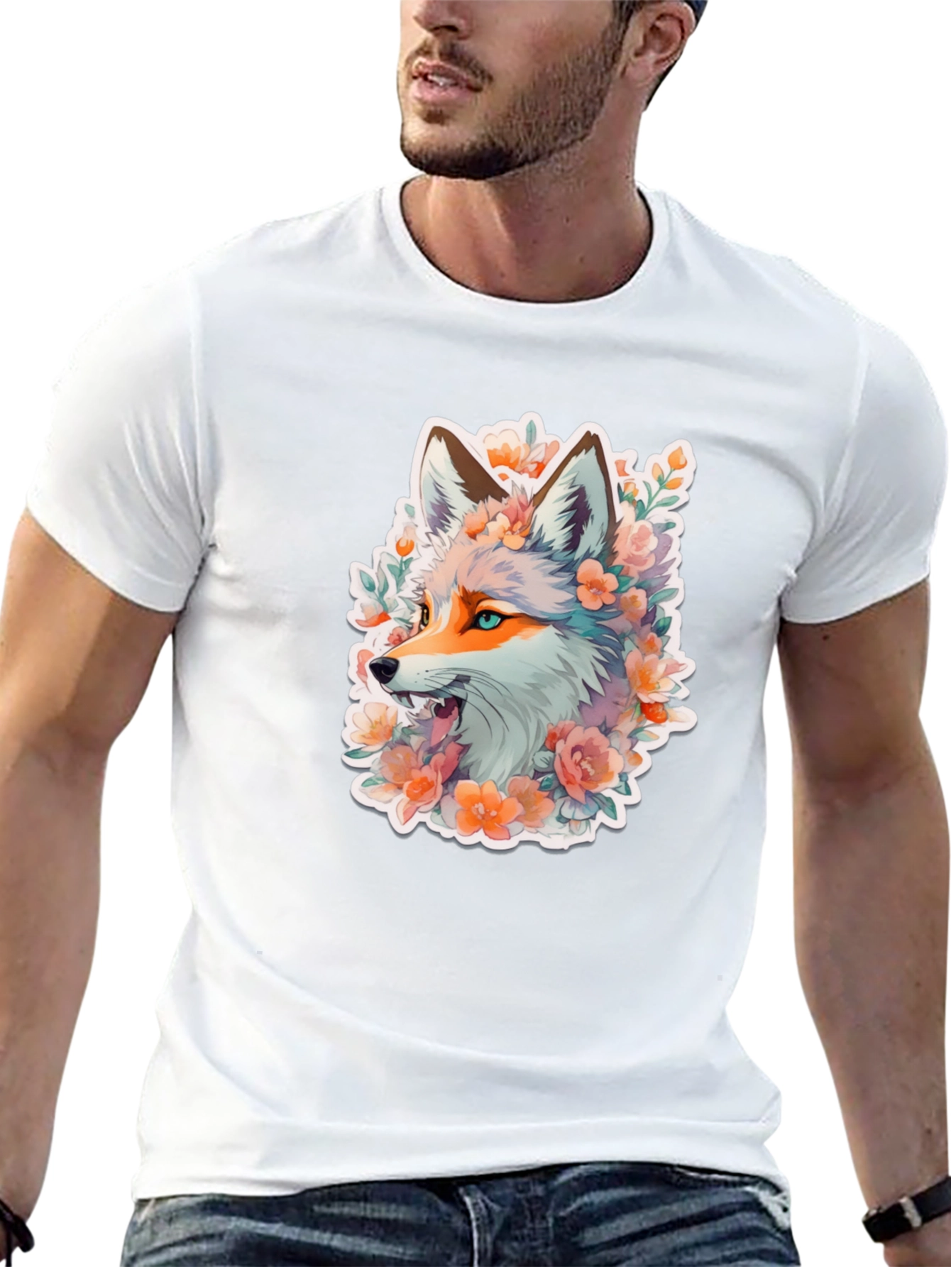 Fox Floral Graphic Black T-Shirt