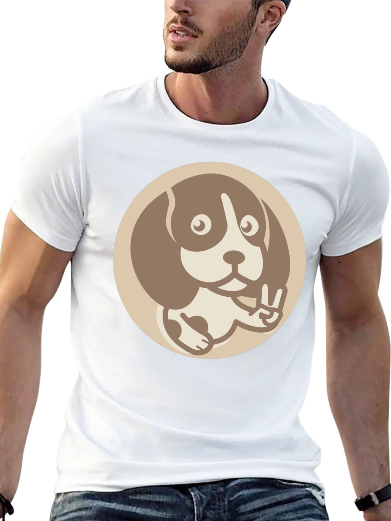 Dog Peace Sign Graphic Tee - Casual Black T-Shirt